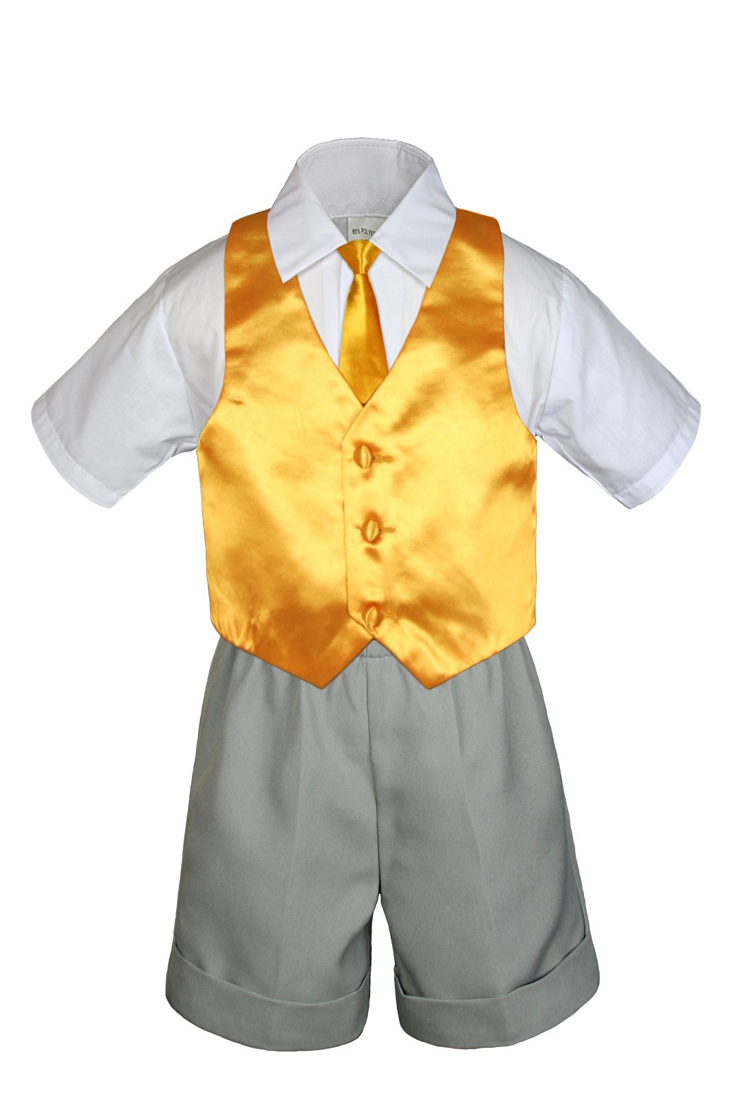 7-Piece Baby Boy Formal Suit Set with Bow Tie, Shorts, Vest & Necktie - Grey (Sizes S-4T) - Perfect for Weddings, Baptisms & Special Occasions