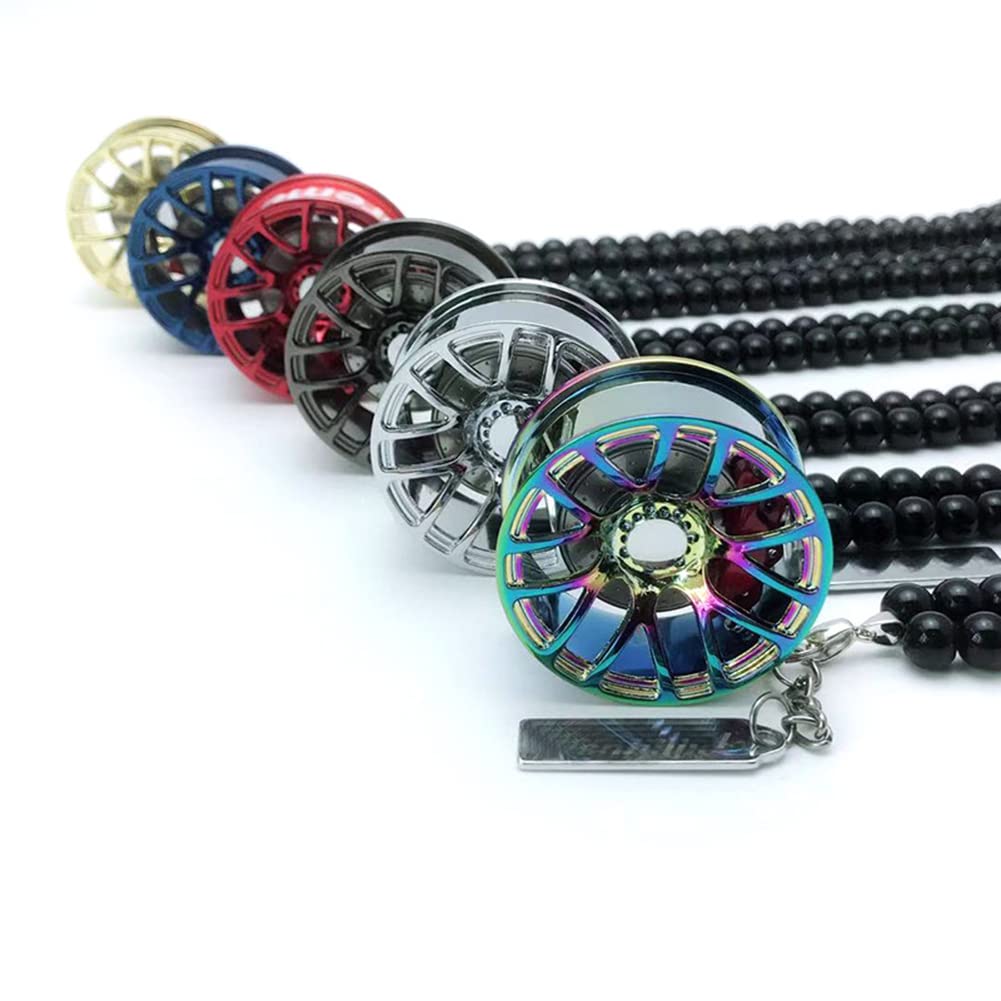 SEADEAR Red Car Rear View Mirror Pendant with Bead Hanging Chain - Wheel Rim Charms & Interior Car Ornament Accessories for Vehicle Decoration - Perfect for Gifts, Personalization, and Enhancing Car Aesthetics