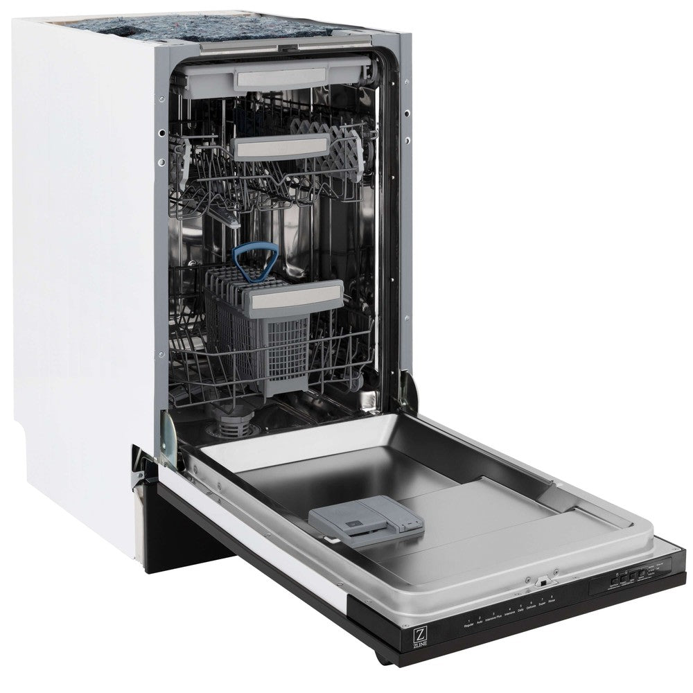 ZLINE 18 Inch Built-In Dishwasher - Tallac Series with 3rd Rack, Top Control Panel, Black Stainless Steel Finish & Stainless Steel Tub, 51dBa Ultra Quiet (DWV BS 18) - Perfect for Modern Kitchens, Small Families & Open-Concept Homes