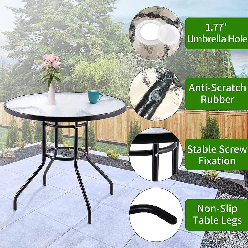 Tempered Glass Metal Outdoor Patio Dining Table - Perfect for Backyard, Garden, and Poolside Gatherings