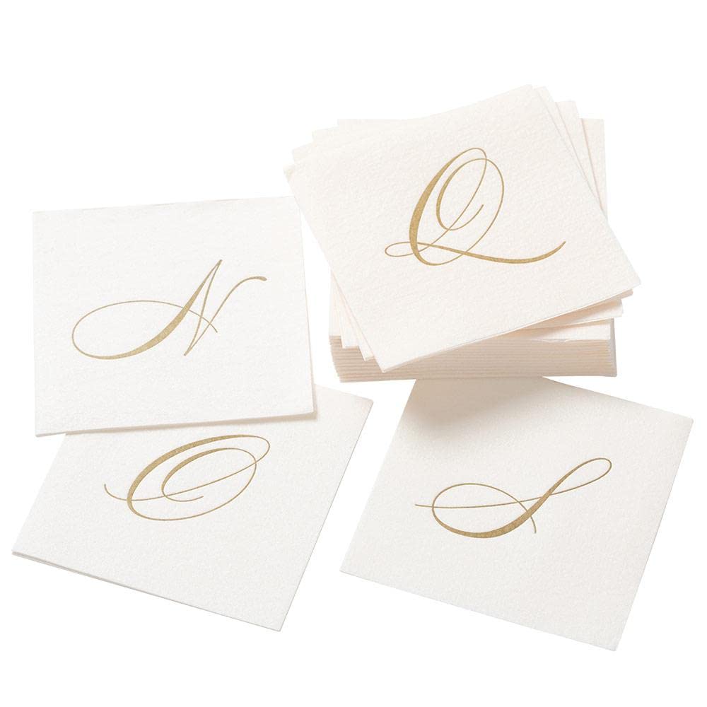 Premium White Pearl & Gold Letter U Cocktail Napkins - 3 Packs of 30, Elegant Linen Paper Dinner Napkins for Weddings, Parties & Special Events