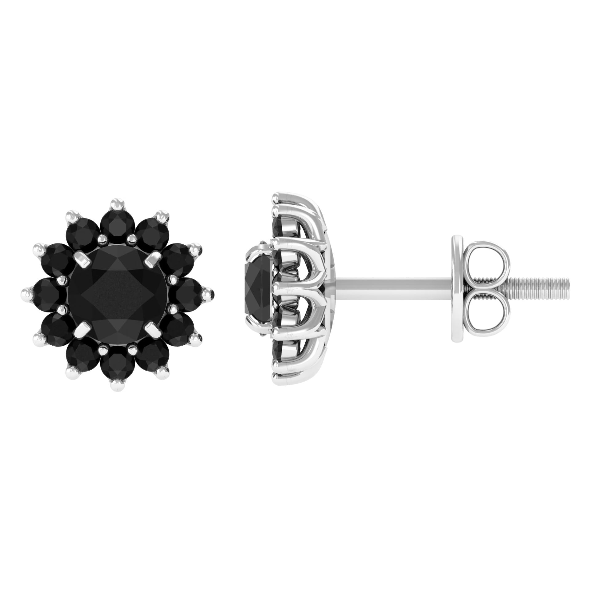 Black Diamond Floral Stud Earrings for Women - Nature Inspired Jewelry Set, AAAA Quality Cubic Zirconia Earrings, Perfect Birthday Gift for Her, Anniversary Present, Wedding Party Accessories