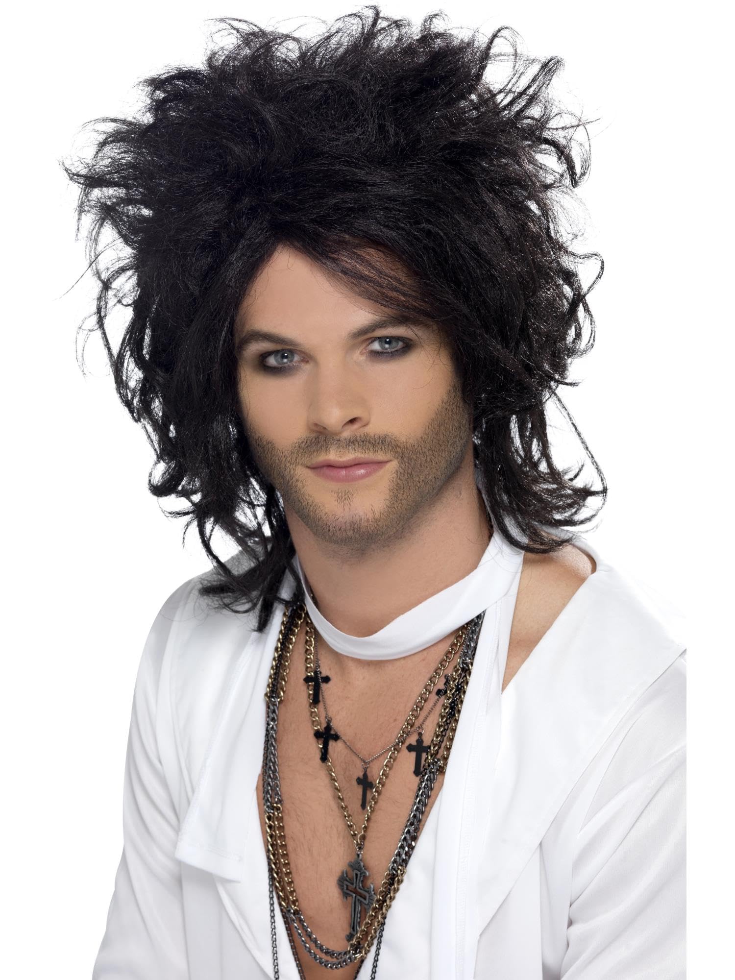Smiffy's Sex God Wig - Long Curly Brown Costume Wig for Halloween, Cosplay & Themed Parties - Perfect for Costumes, Dress-Up & Role-Playing