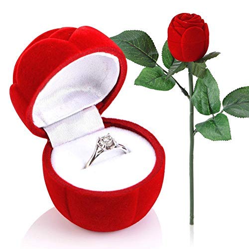 HEEPDD Red Rose Ring Box - Romantic Rose-Shaped Jewelry Box for Engagement, Wedding & Proposals - Perfect Gift for Girlfriend, Lover on Valentine's Day (Use for Surprise Proposals, Anniversary Gifts & Romantic Occasions)