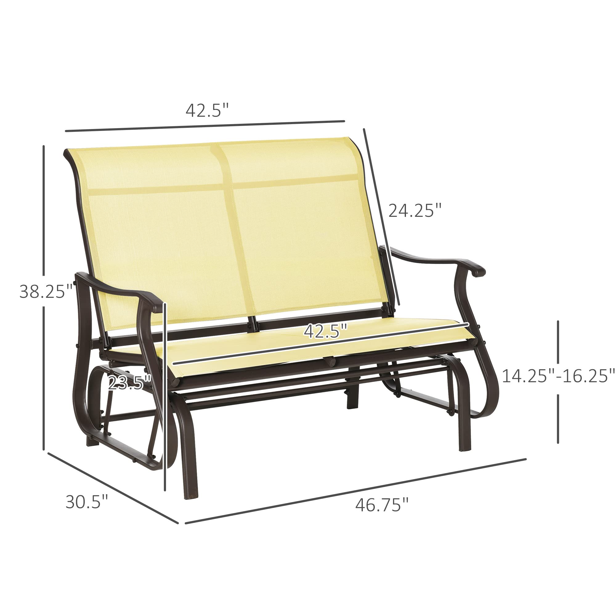 Outsunny 2-Person Outdoor Glider Bench - Patio Loveseat Chair with Powder Coated Steel Frame, 2-Seat Porch Rocking Glider for Backyard, Garden, Lawn & Deck - Perfect for Relaxing, Reading & Enjoying Nature (Beige)