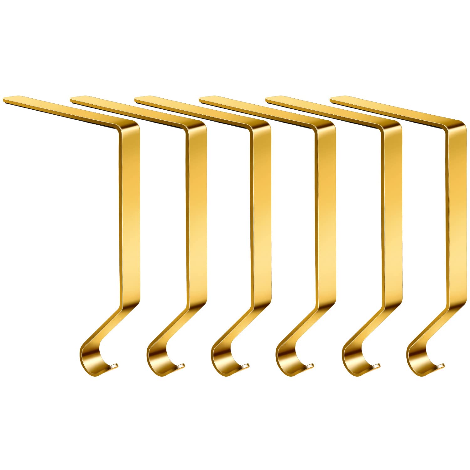 Golden Christmas Stocking Holders - 6 Pack Metal Stocking Hangers with Ornament Hooks for Fireplace Mantel & Staircase Decor - Perfect for Holiday Home Decor & Gift Hanging