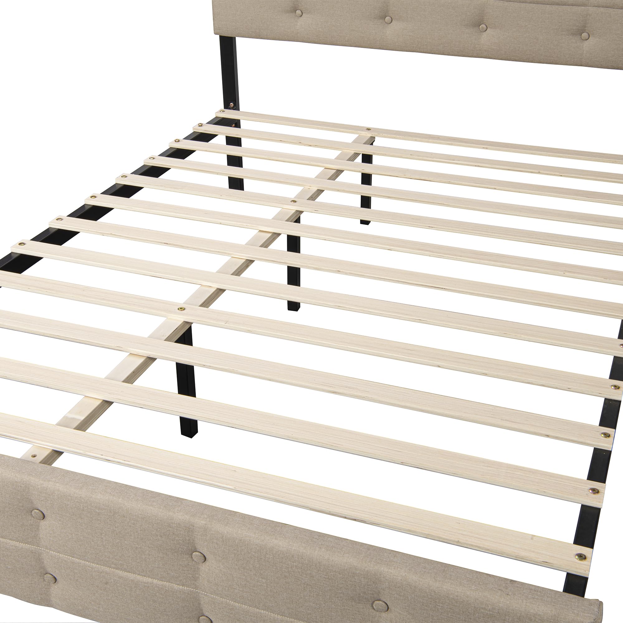Harper & Bright Designs Queen Size Upholstered Platform Bed with Trundle & Storage Drawers - Light Beige Linen Fabric - Perfect for Small Bedrooms, Guest Rooms & Space-Saving Solutions