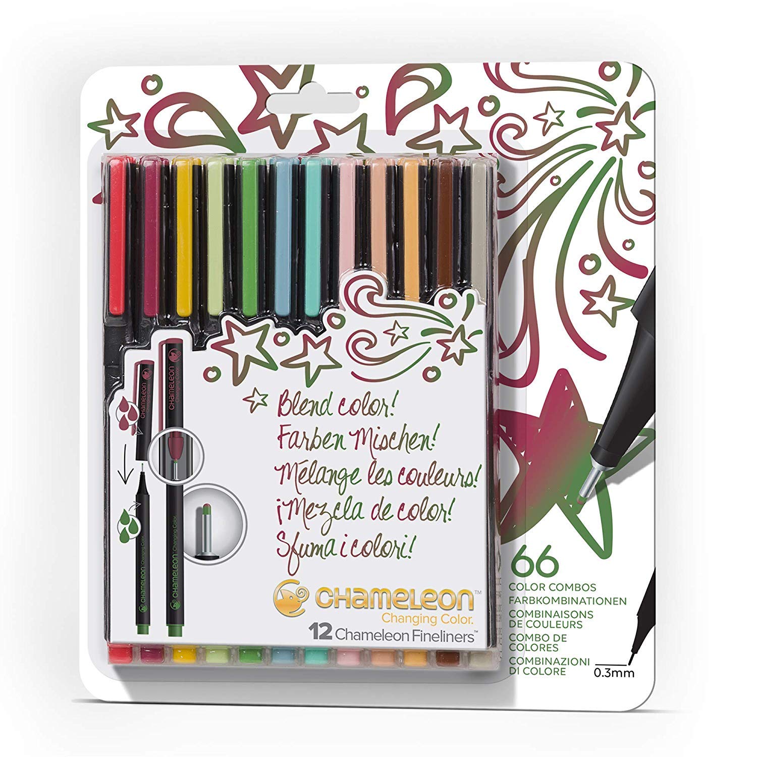 Premium Chameleon Fineliner Pens Set of 12 - Vibrant Designer Colors for Adult Coloring Books, Sketching & Bullet Journaling - Perfect for Artists, Students & Office Use