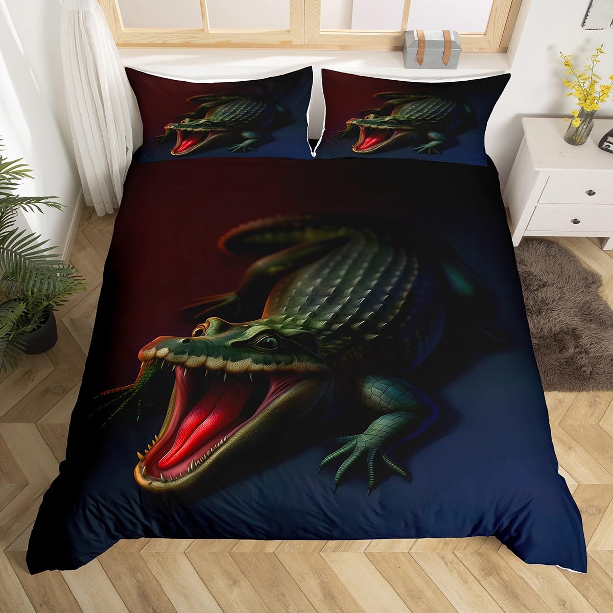 Wildlife Alligator Pattern Duvet Cover Set - Ultra Soft Crocodile Print Bedding for Kids, Boys, Girls & Teens - Twin Size 2-Piece Comforter Cover - Perfect for Jungle Themed Bedrooms, Animal Lovers & Unique Home Decor