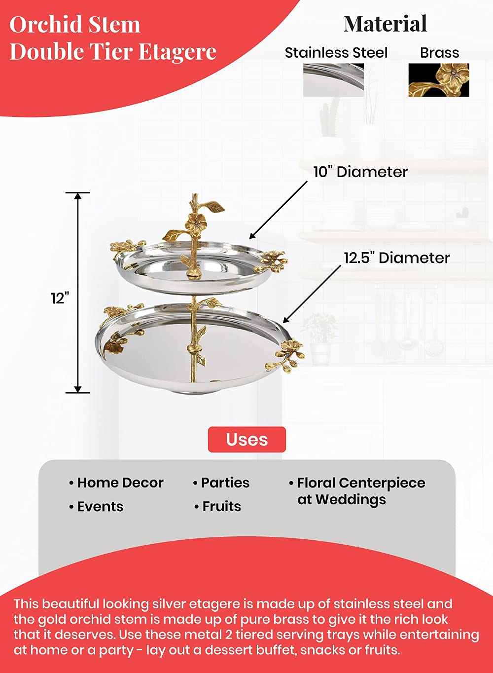 Serene Spaces Living Orchid Stem Two Tiered Serving Stand - 12