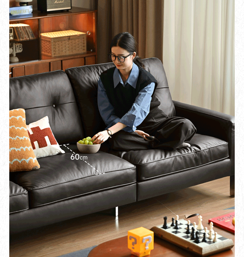Premium Black Leather High Back Straight Sofa - Modern Comfort for Living Room, Office & Lounge Areas