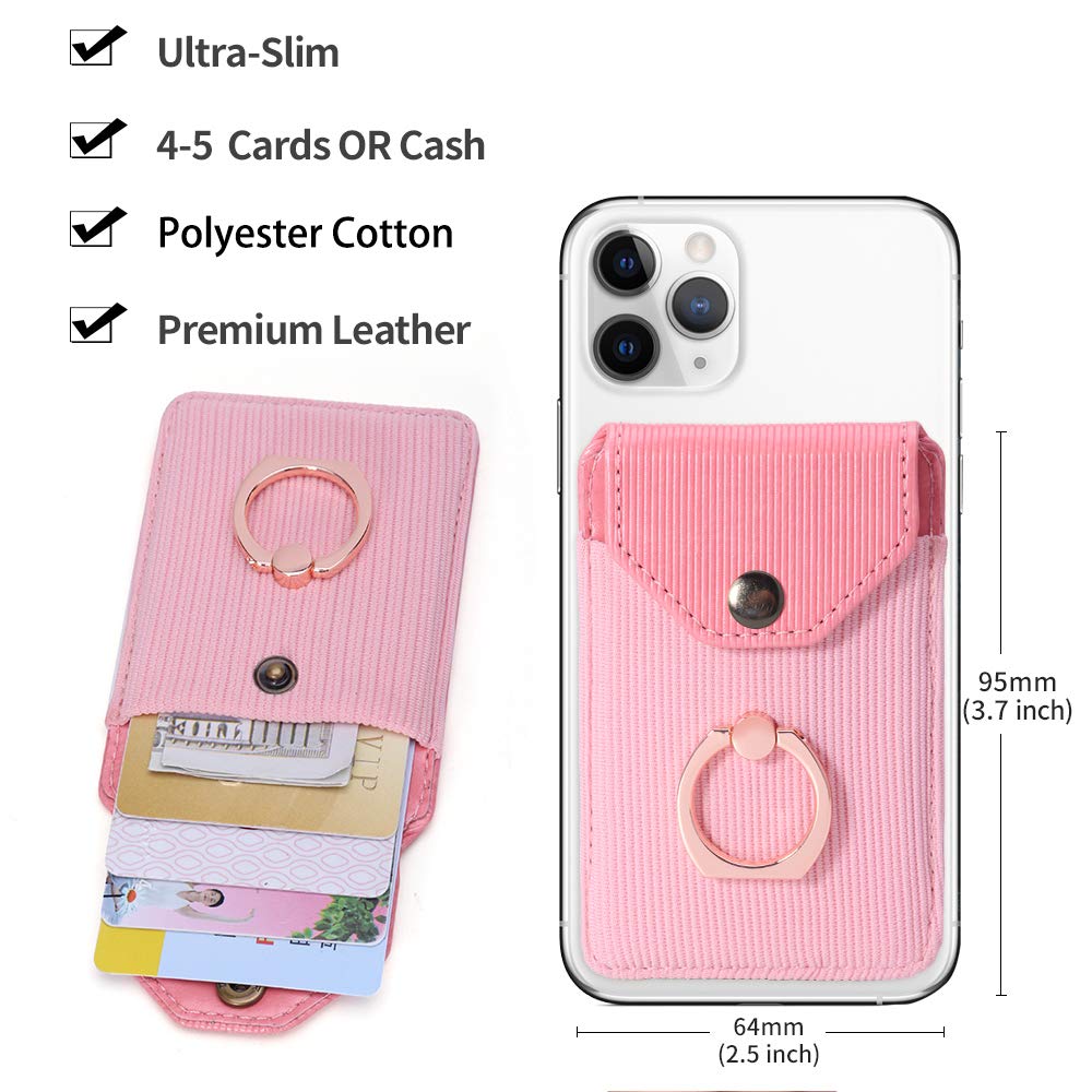 Stick-on Phone Wallet with Card Holder & Ring Stand - Adhesive Credit Card Sleeve for iPhone & Android - Perfect for Hands-Free Shopping, Travel & Everyday Use