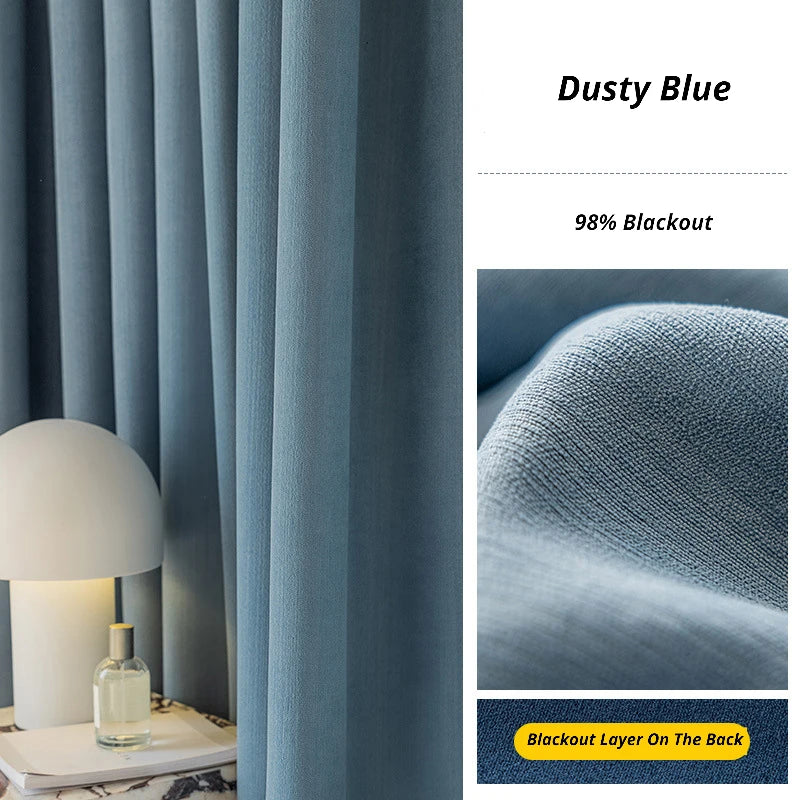 Juliet Chenille Minimalist Jacquard Blackout Custom Curtains for Living Room & Bedroom - Thermal Insulated Light Blocking Drapes for Home Decor