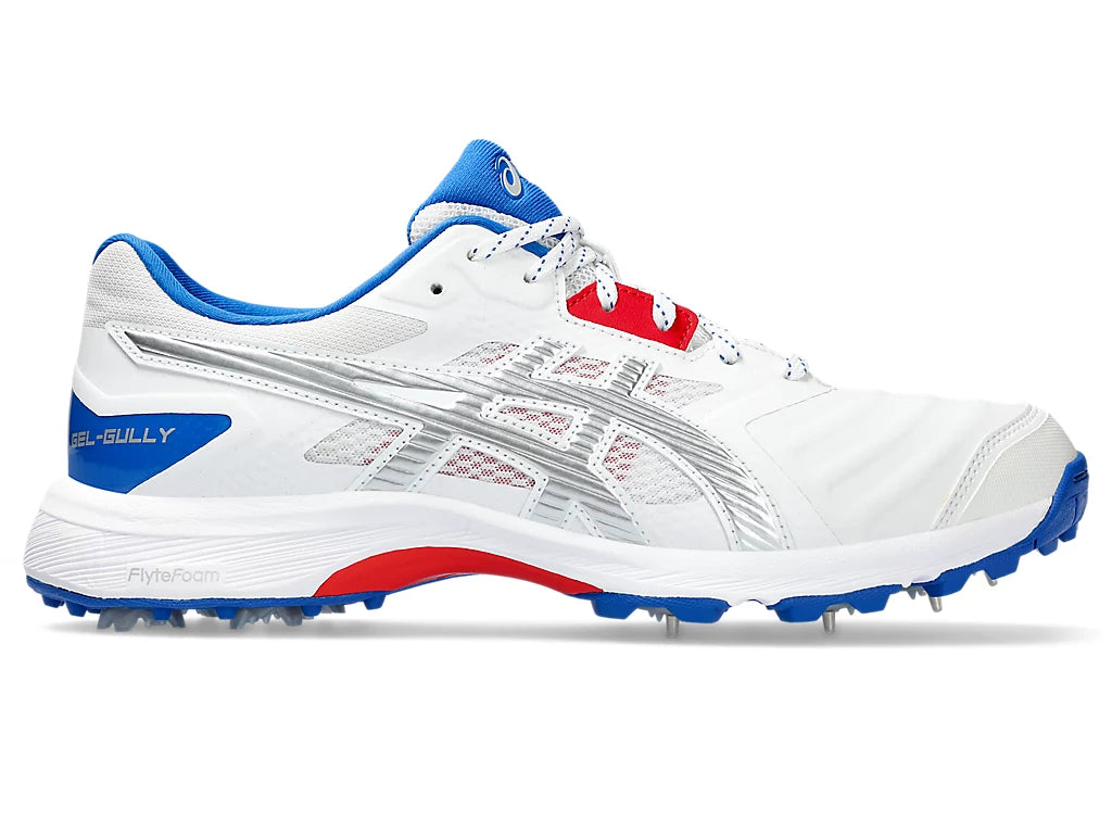 ASICS GEL-GULLY 7 Cricket Shoes - White/Pure Silver Metal Spikes for Enhanced Traction & Performance | Ideal for Professional Cricket Matches & Training