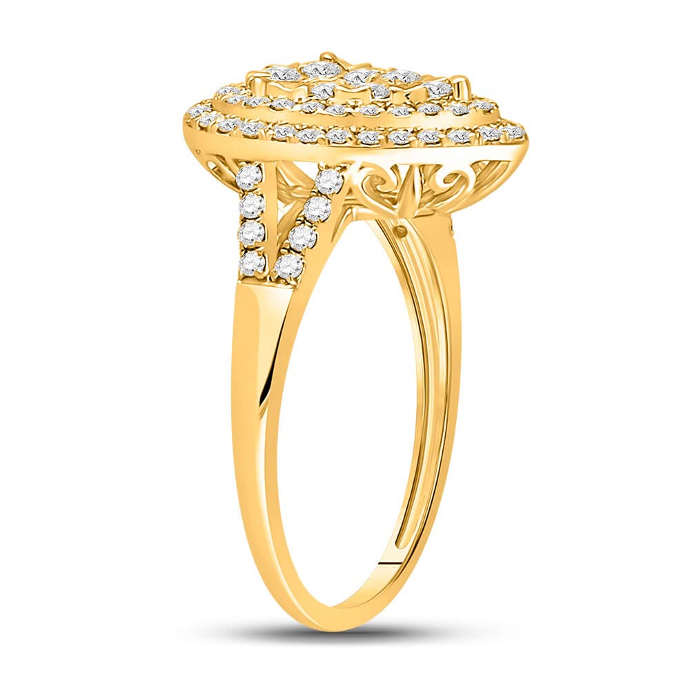 14K Yellow Gold Round Diamond Teardrop Ring for Women - 1 CTTW, Elegant Jewelry Gift for Anniversary, Engagement & Special Occasions