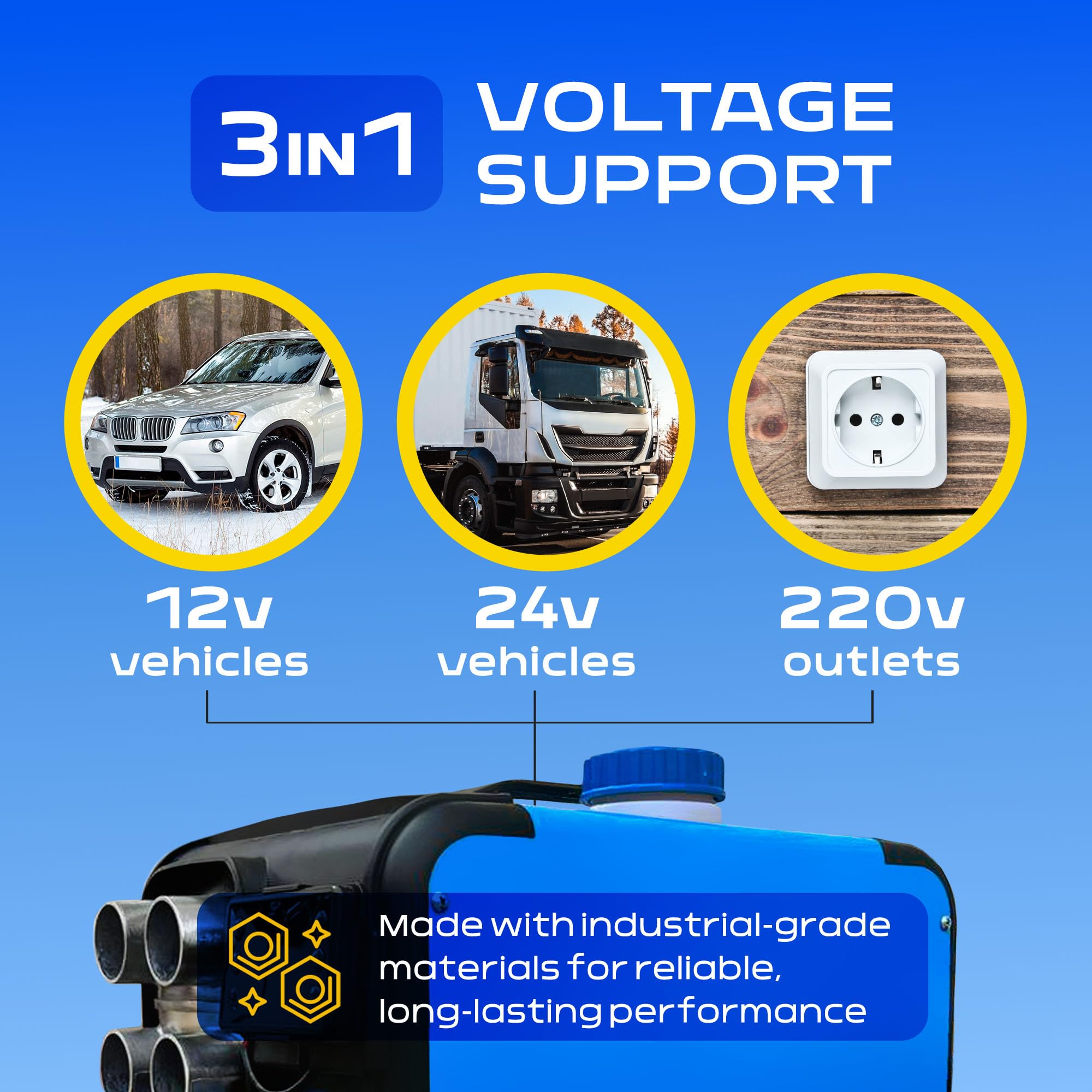 8kW Portable Diesel Heater - 12V/24V/220V Multi-Voltage with 5L Fuel Tank, LCD Screen & Remote Control (-40°F to +176°F) - Perfect for RV Heating, Truck Cab Warmth, Camper & Trailer Climate Control | Blue
