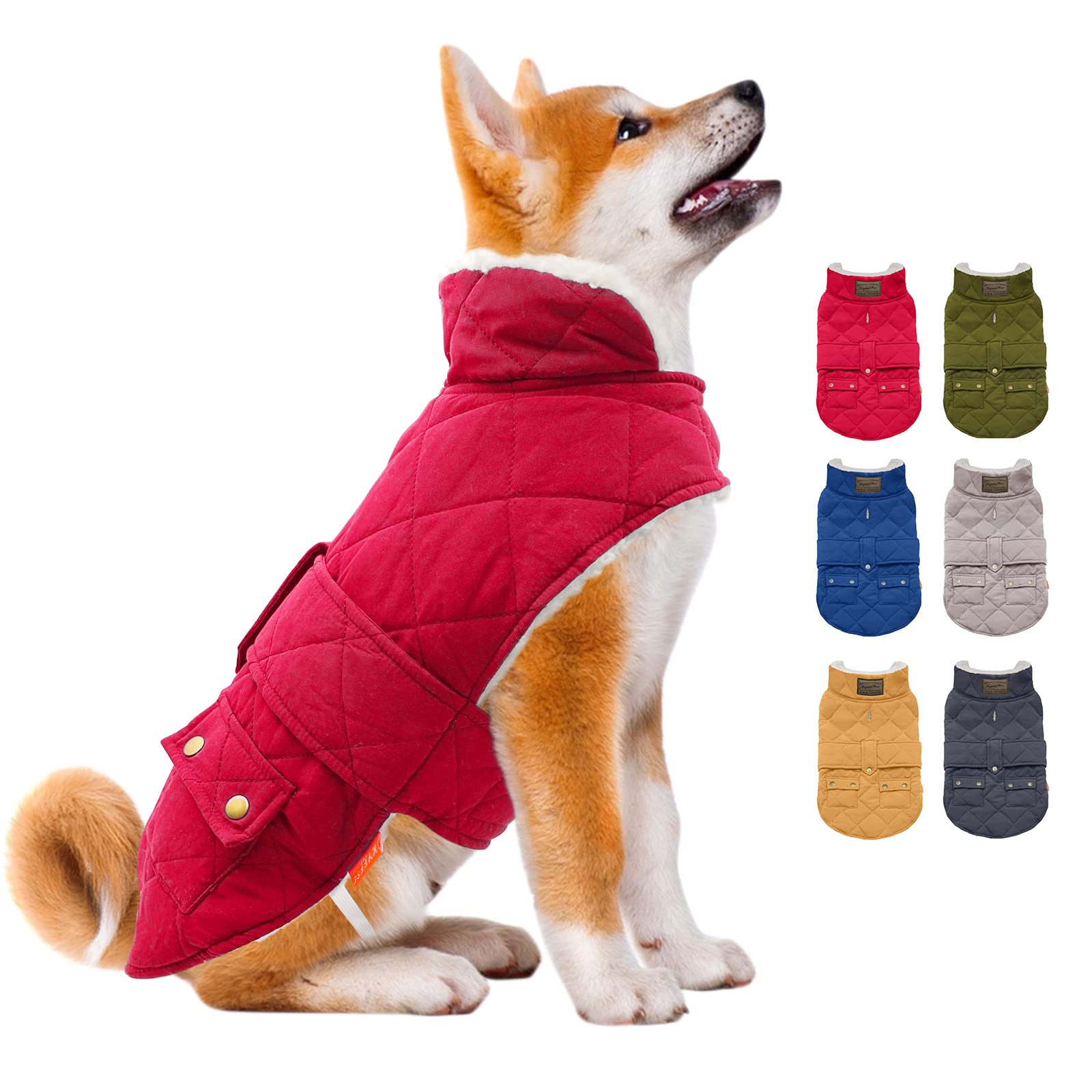 KYEESE Windproof Sherpa-Lined Dog Jacket - Warm Winter Coat for Small, Medium & Large Dogs with Leash Hole | Cold Weather Apparel for Outdoor Walks & Adventures