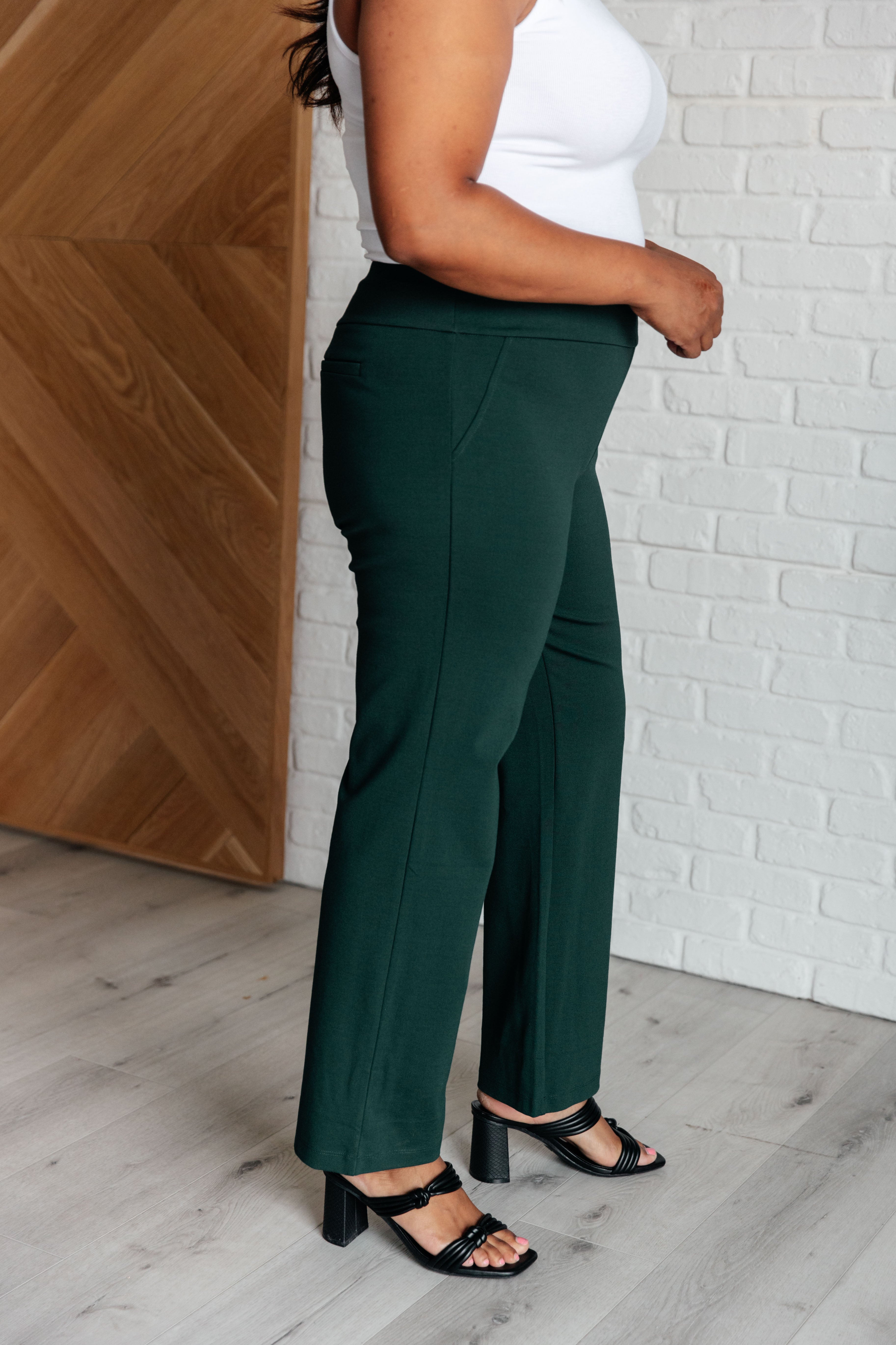 Magic Straight Leg Pants for Women - Hunter Green Stretch Trousers | Office Wear, Casual Outfits & Travel Essentials