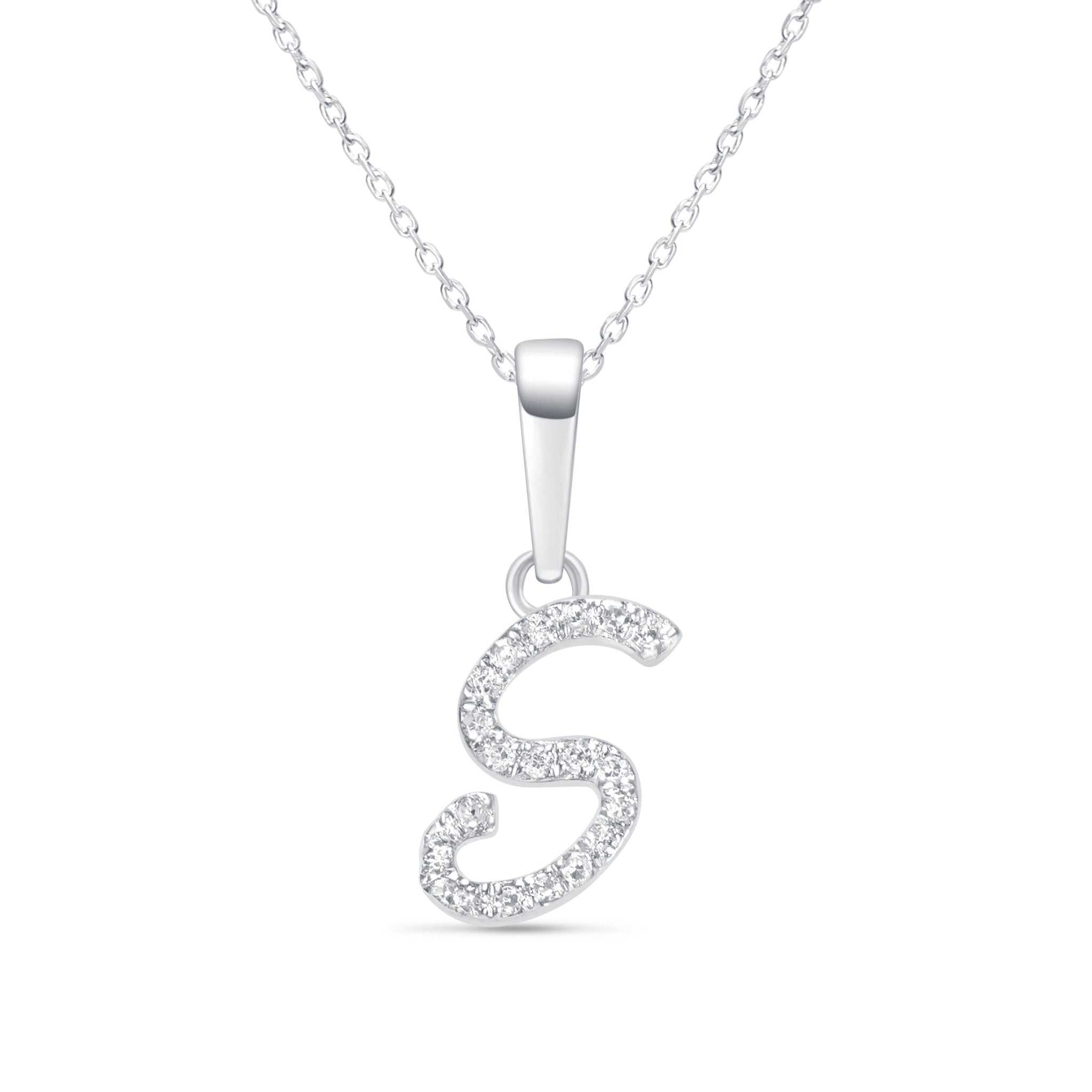 14K White Gold Cursive Diamond Initial Necklace - Personalized Name Pendant for Women, Elegant Monogram Jewelry Gift for Her | Perfect for Birthdays, Anniversaries & Special Occasions