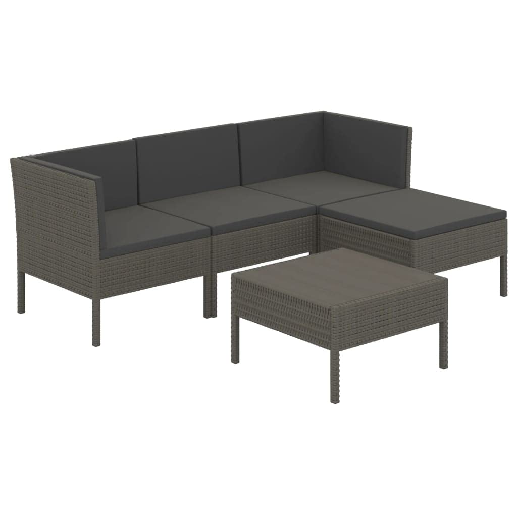 vidaXL 5-Piece Patio Lounge Set - Outdoor Sectional Sofa with Cushions, Modern Farmhouse Style Gray Poly Rattan Furniture for Garden, Backyard & Poolside Relaxation