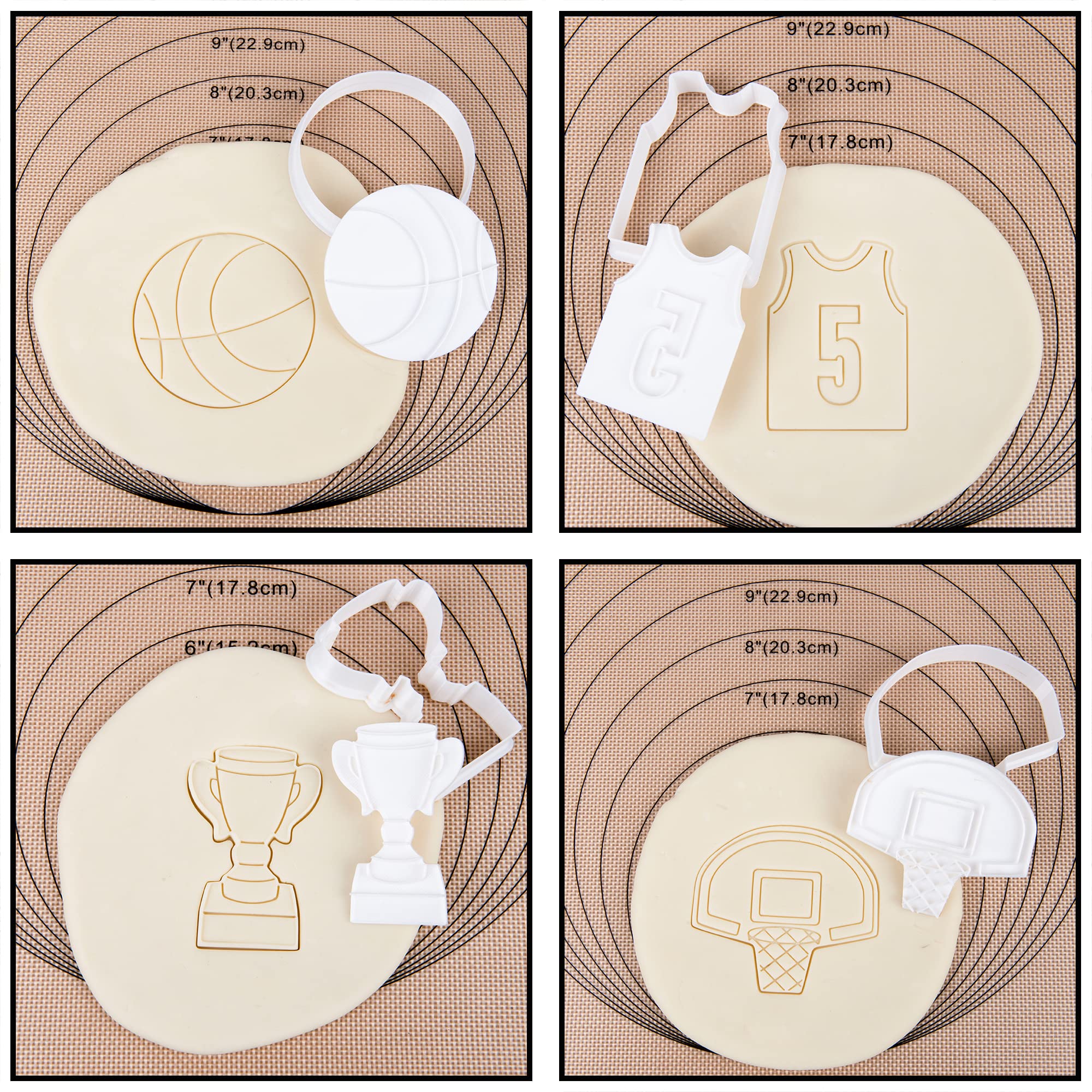 Mostop 4-Piece Basketball Cookie Cutter Set with Stampers - Basketball, Hoop, Jersey & Trophy Cup Shapes - Perfect for Cake Decorating, Birthday Parties & Sports-Themed Favors | Ideal for DIY Baking, Game Day Treats & Team Celebrations