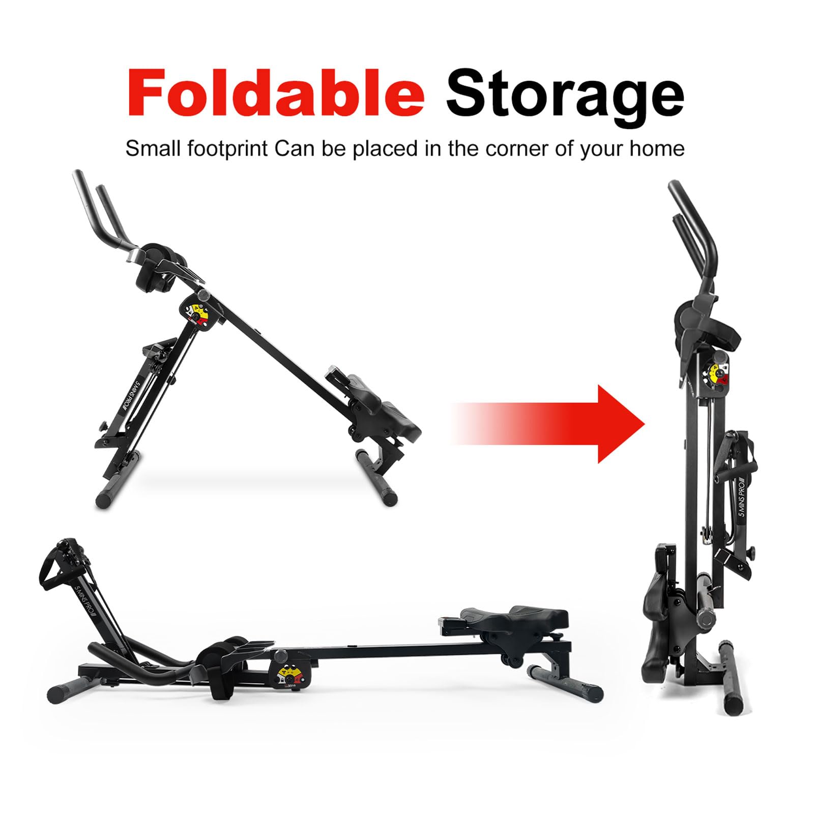 TOUSAINS 3-in-1 Foldable Rowing Machine with Resistance Bands - Full Body Workout Equipment for Home Gym, Ab Trainer & Cardio Exercise - Perfect for Small Spaces & Indoor Fitness (Black)