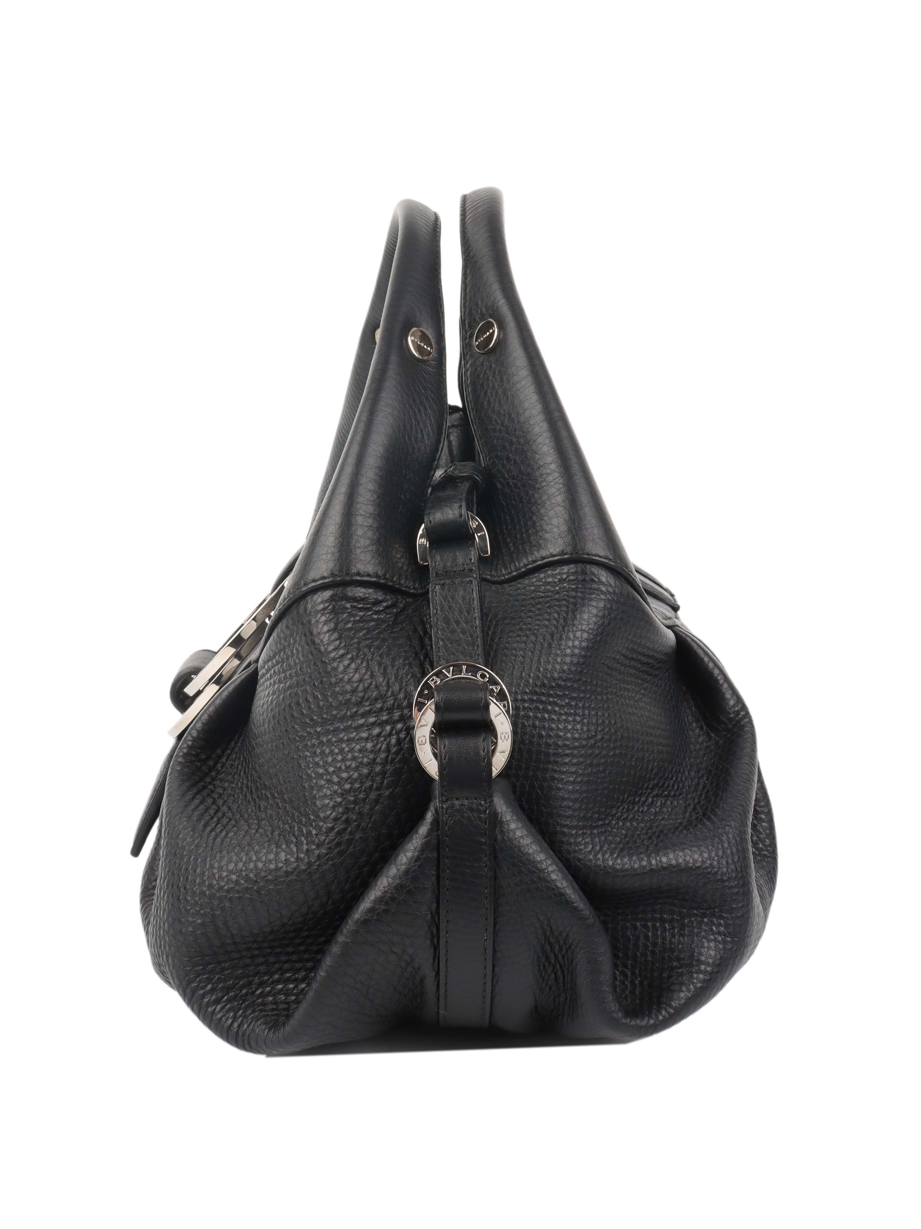 Bvlgari Black Leather Shoulder Bag with Handles - Luxury Designer Handbag for Women, Perfect for Work, Travel & Evening Events