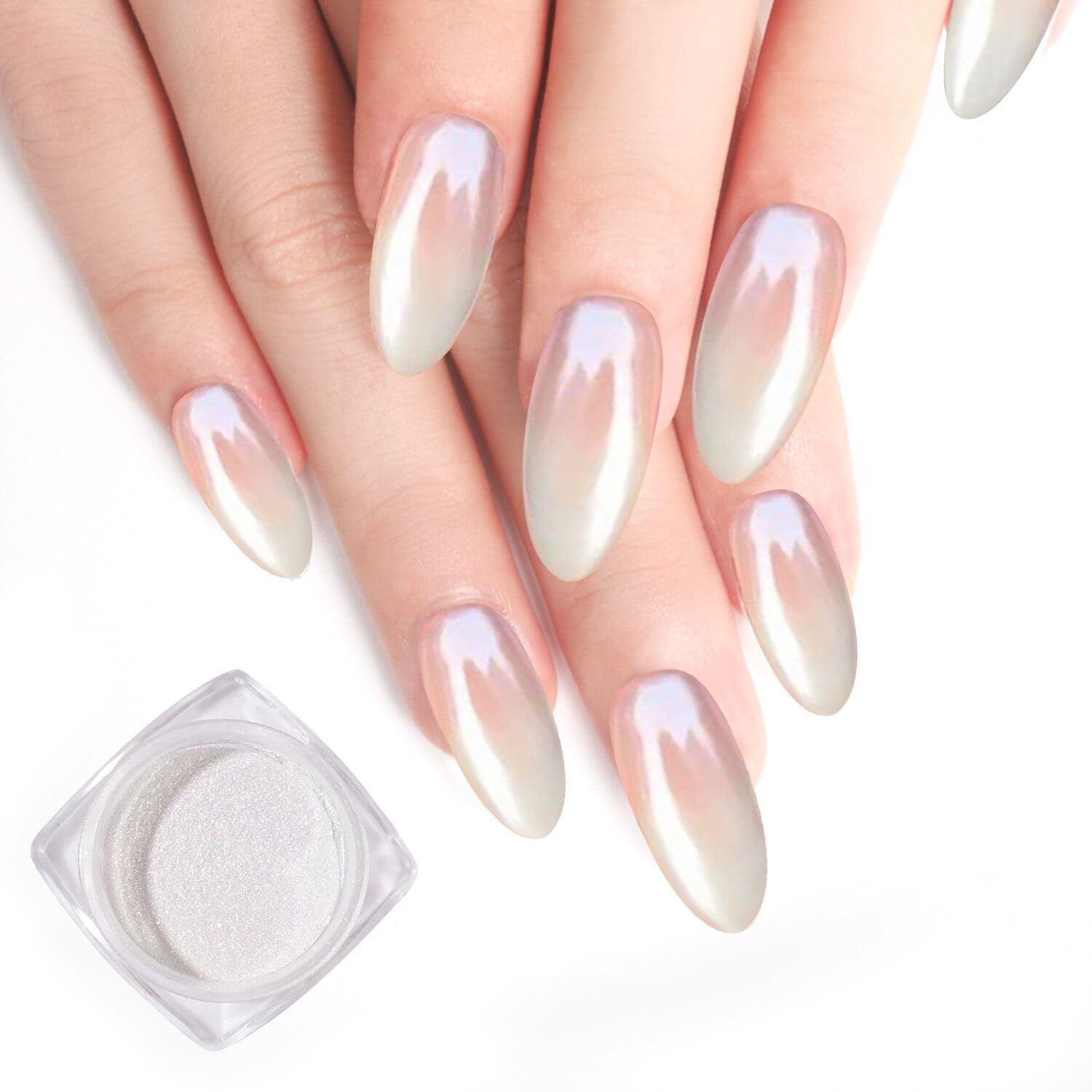 PrettyDiva White Pearl Chrome Nail Powder - 1g High Gloss Pearlescent Nail Art Glitter for Professional Salon & DIY Manicures - Perfect for Wedding, Party & Special Occasion Nail Designs