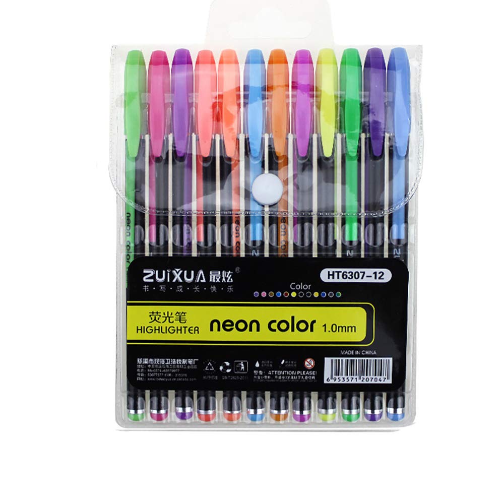 YYMIYU 12 Pcs Glitter Highlighter Pens Set - Vibrant Colors for Coloring Books, Crafts, Drawing & Doodling | DIY Scrapbook, Album, Graffiti & Note Taking | Perfect for Students, Artists & Office Use