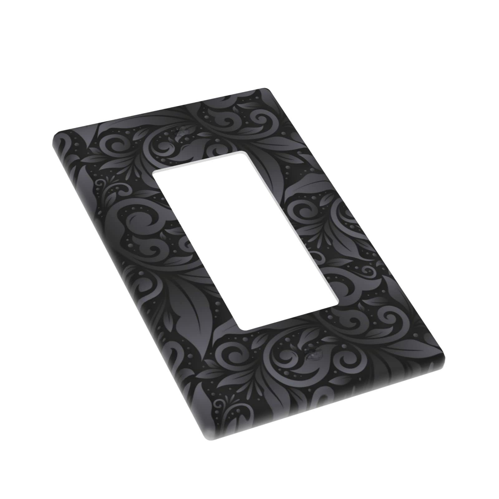3D Floral Light Switch Cover - Black Farmhouse Wall Plate, 1 Gang Single Rocker, Standard Size 4.5