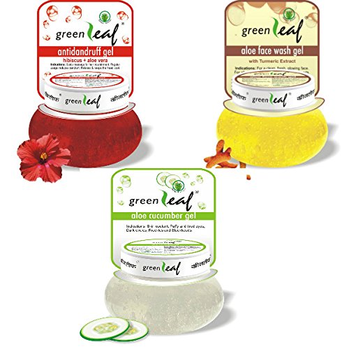 Green Leaf Aloe Vera Face Wash Gel & Anti-Dandruff Shampoo & Cucumber Soothing Gel - 3-in-1 Skincare Combo Pack (120g Each) | Hydrating, Anti-Acne & Scalp Care | Perfect for Daily Face Wash, Dandruff Treatment & Skin Refreshment