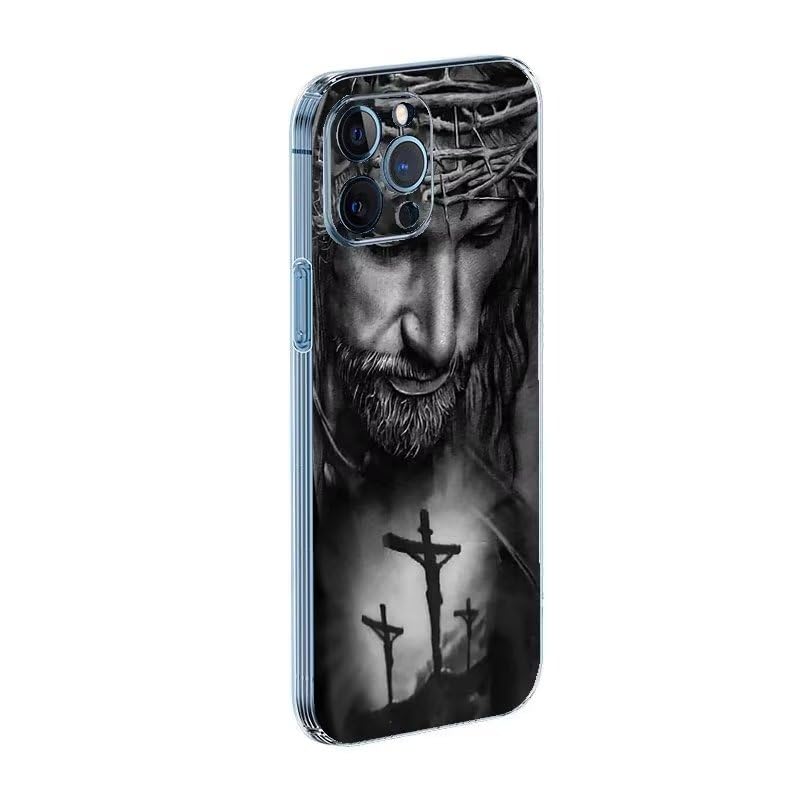 Christian iPhone 15 Plus Phone Case with Cross & Jesus Design - Shockproof Soft TPU Cover with 3 Side Stripes | Perfect for Church, Bible Study & Faith-Based Gifts