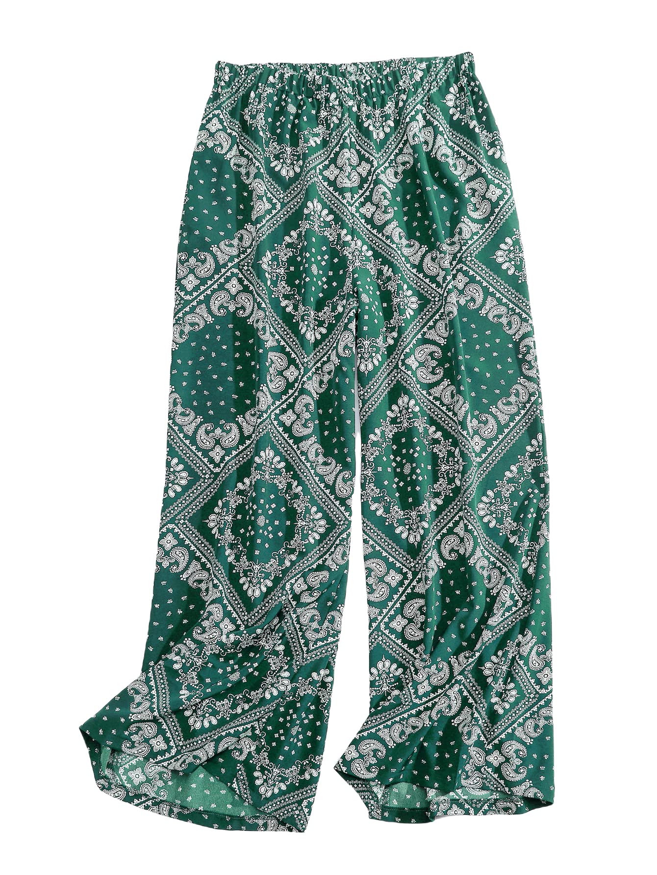 Romwe Women's Plus Size Boho Paisley Print High Waist Wide Leg Pants - Stylish & Comfortable Casual Pants for Women, Perfect for Boho Fashion, Summer Outfits, and Everyday Wear