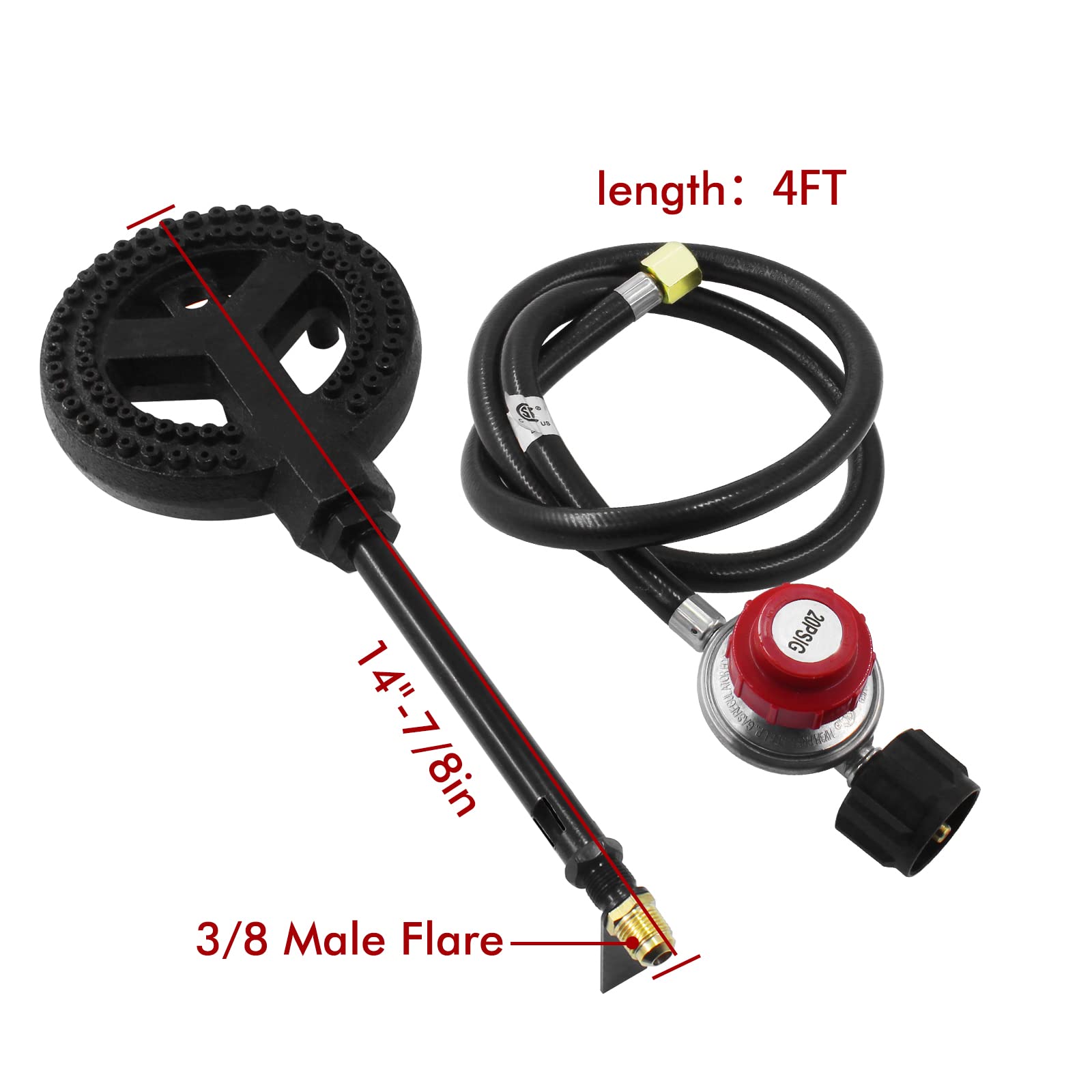 MCAMPAS Cast Iron Wok Burner Replacement - 20PSI Propane Regulator Hose & Manifold Pipe - Heavy Duty Cooktop Parts for Outdoor Cooking, Camping, and High Heat Stir Frying
