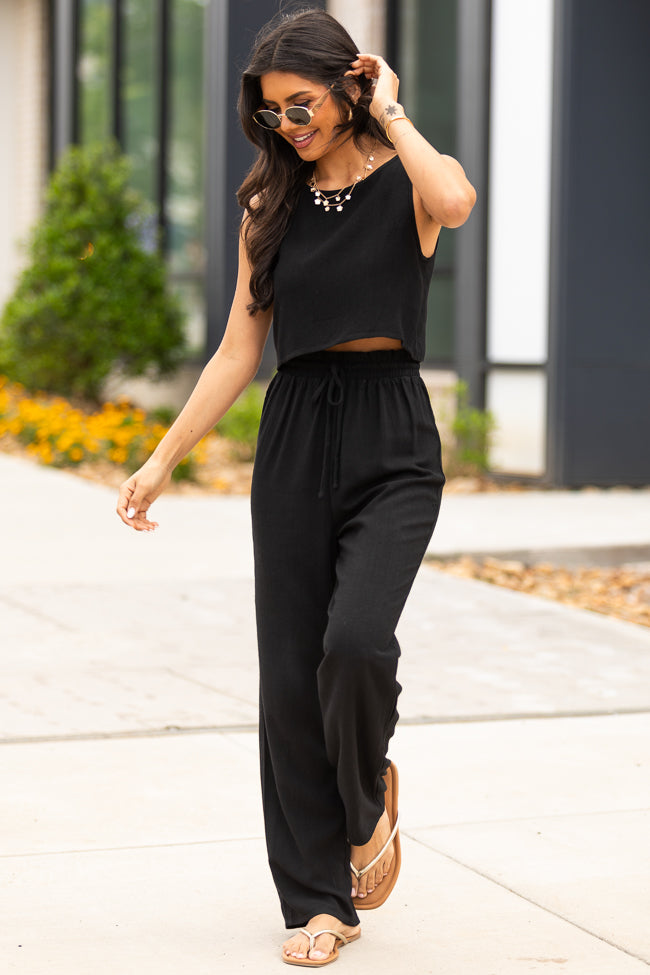 Never Giving Up Black Linen Tank and Pants Set - Comfortable Summer Outfit for Women | Casual Wear, Beach Vacation, Yoga & Lounge