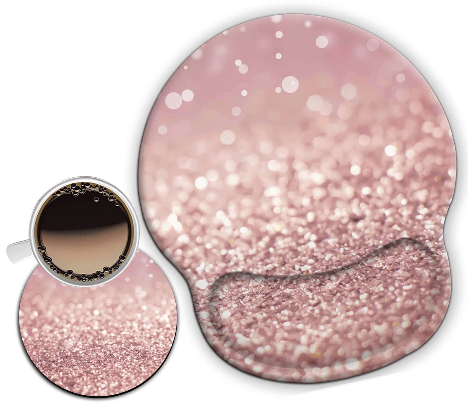 Ergonomic Mouse Pad with Wrist Support Gel - Comfortable Office & Gaming Mousepad for Pain Relief, Easy Typing - Includes Bonus Coaster (Pink Glitter) - Perfect for Home Office, PC Gaming & Long Work Sessions