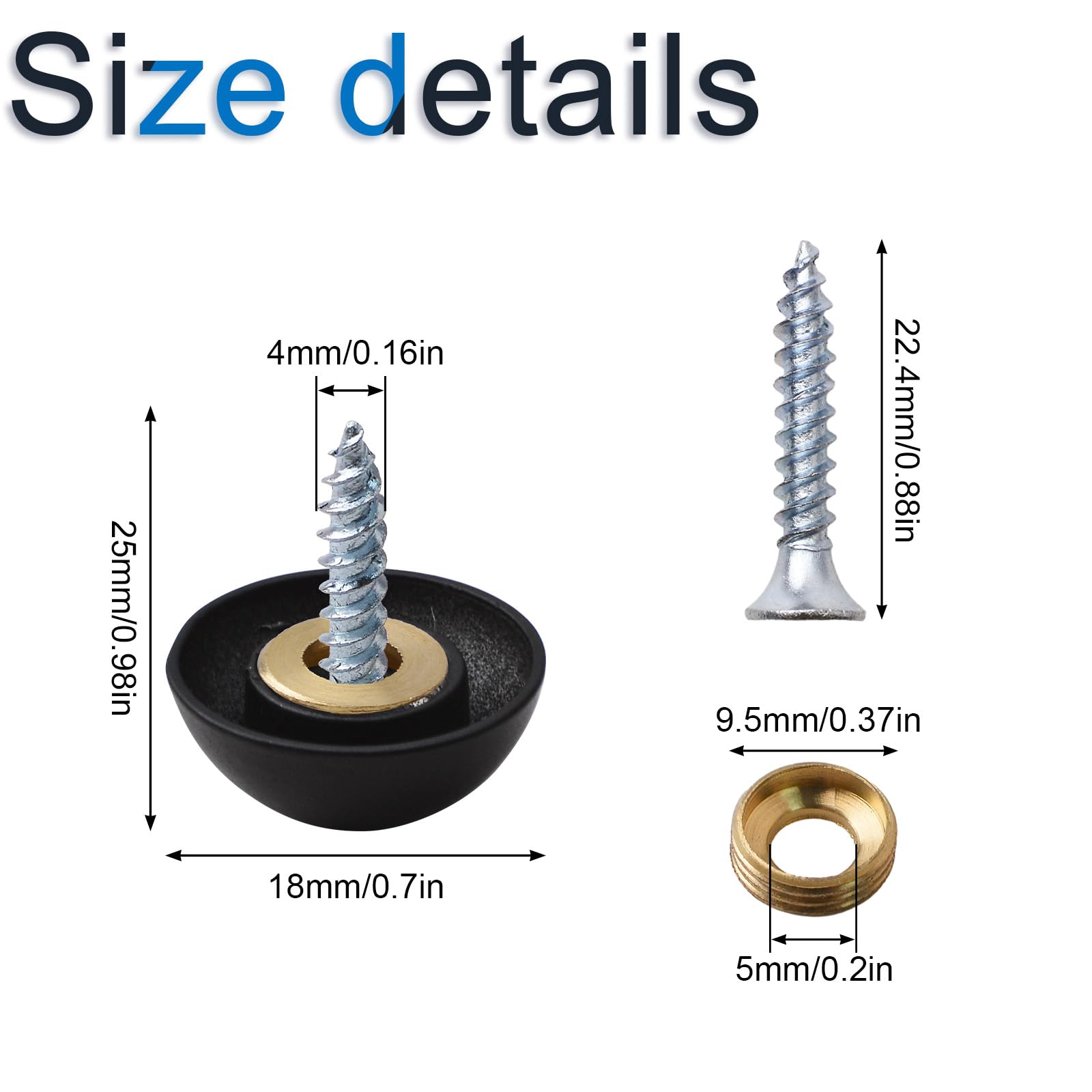 INCREWAY 20 Sets 18mm Black Hemispherical Mirror Screws - Zinc Alloy Thickened Decorative Cover Nails for Wall Mirrors, Bathroom Decor & Home Improvement Projects