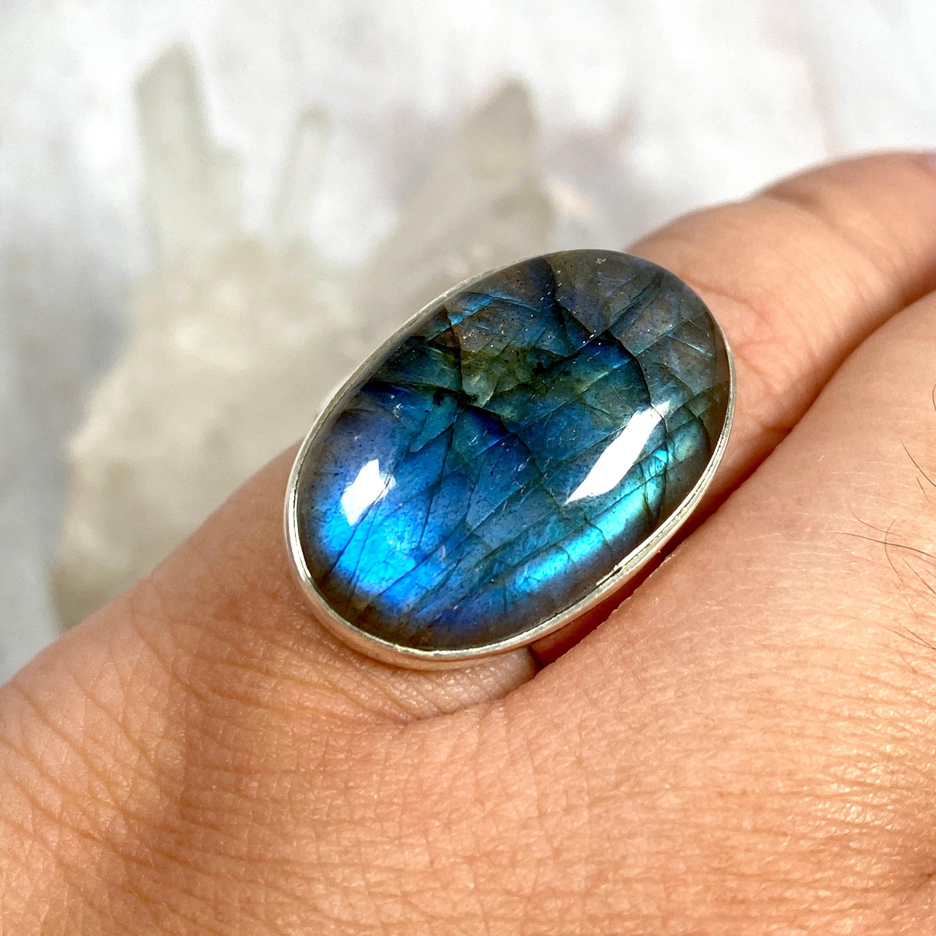 Labradorite Oval Cabochon Ring - Size 9 - KRGJ2751 - Elegant Handmade Jewelry for Women, Perfect for Everyday Wear & Special Occasions