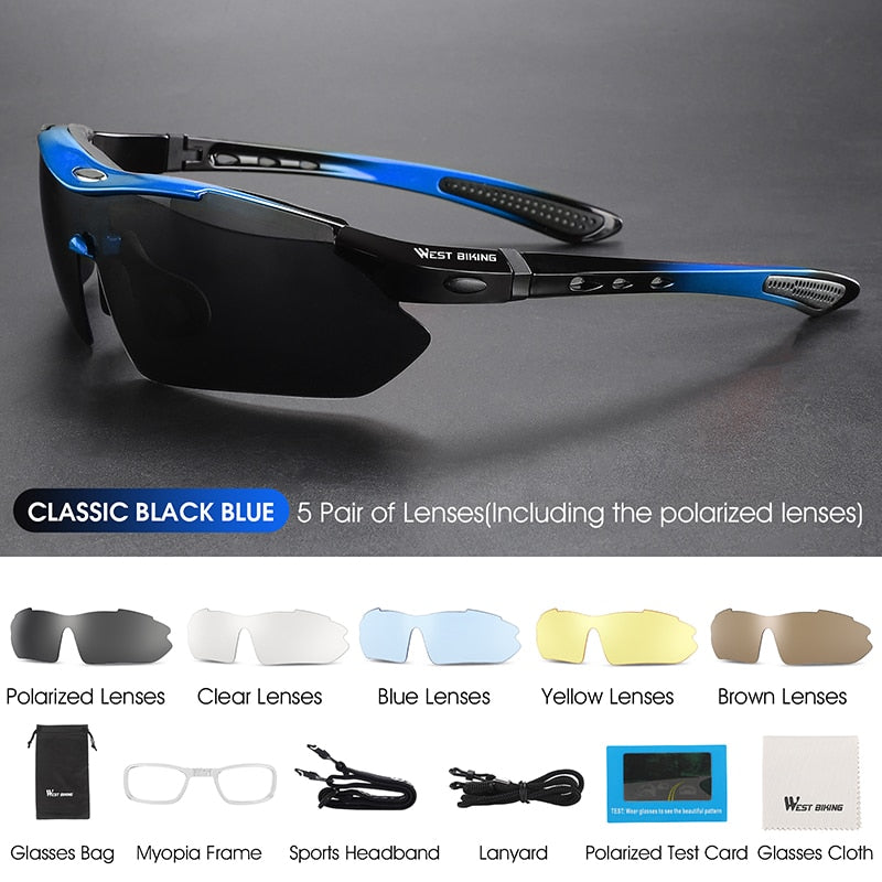 5 Lens Polarized Cycling Sunglasses for Men & Women - UV Protection Sports Glasses for Road & MTB Mountain Biking - Ideal for Cycling, Running, Hiking Outdoor Activities