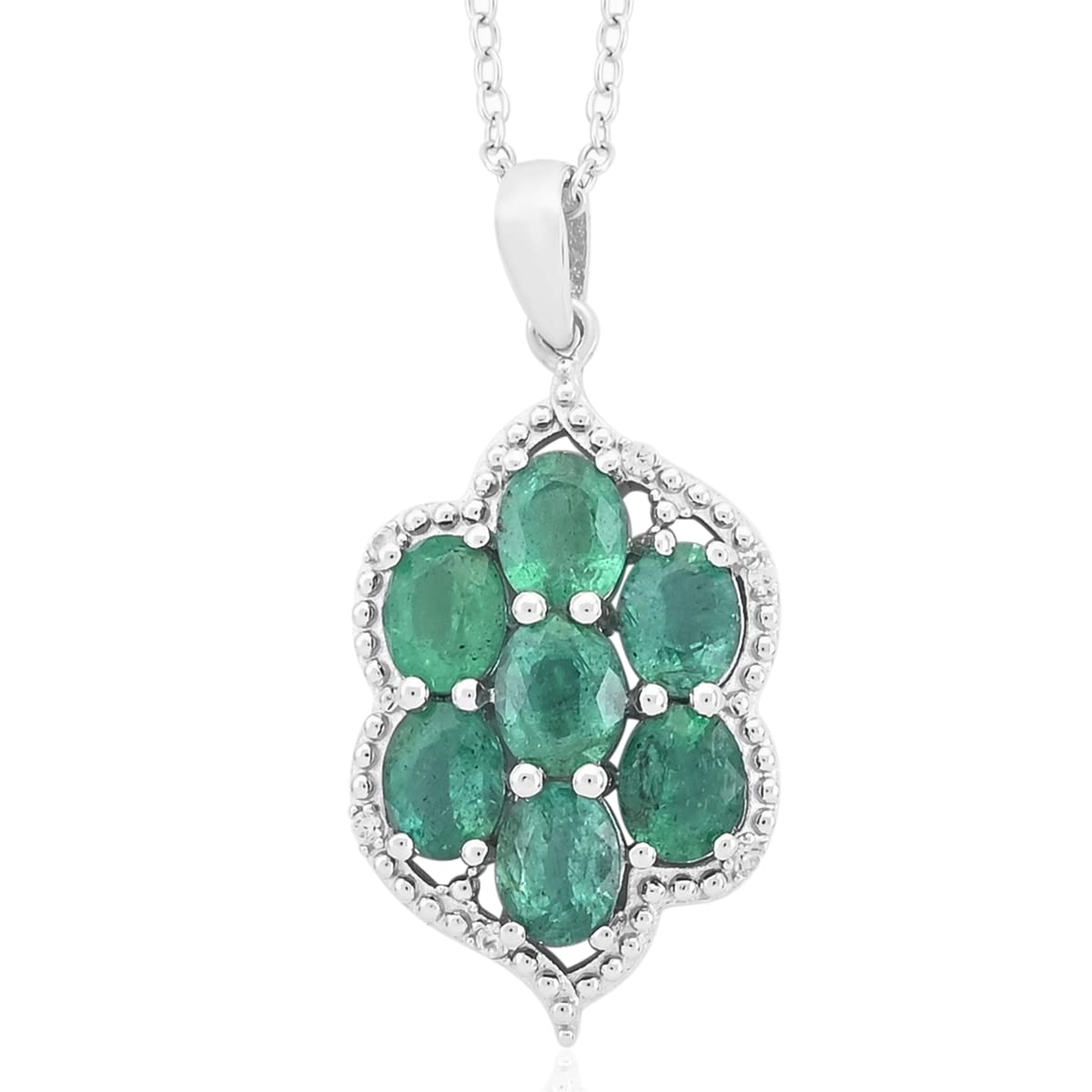 925 Sterling Silver Rhodium Plated AAA Emerald & White Zircon Pendant Necklace for Women | Elegant Jewelry Gift for Wedding, Engagement, Anniversary & Mother's Day | Perfect for Date Nights, Parties & Special Occasions