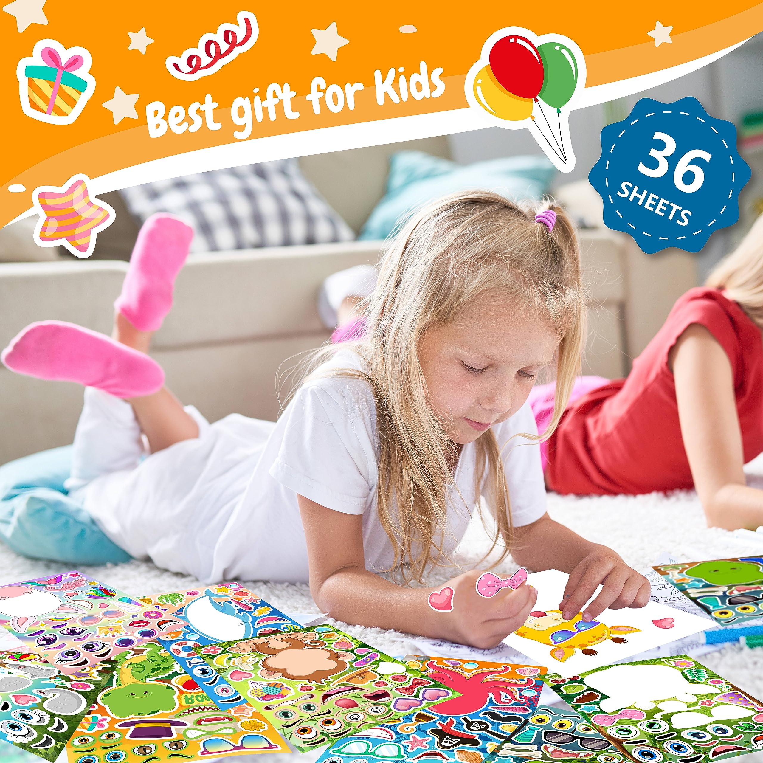 Fun Animal Face Stickers for Kids - 36 Sheets for Crafts & Party Favors