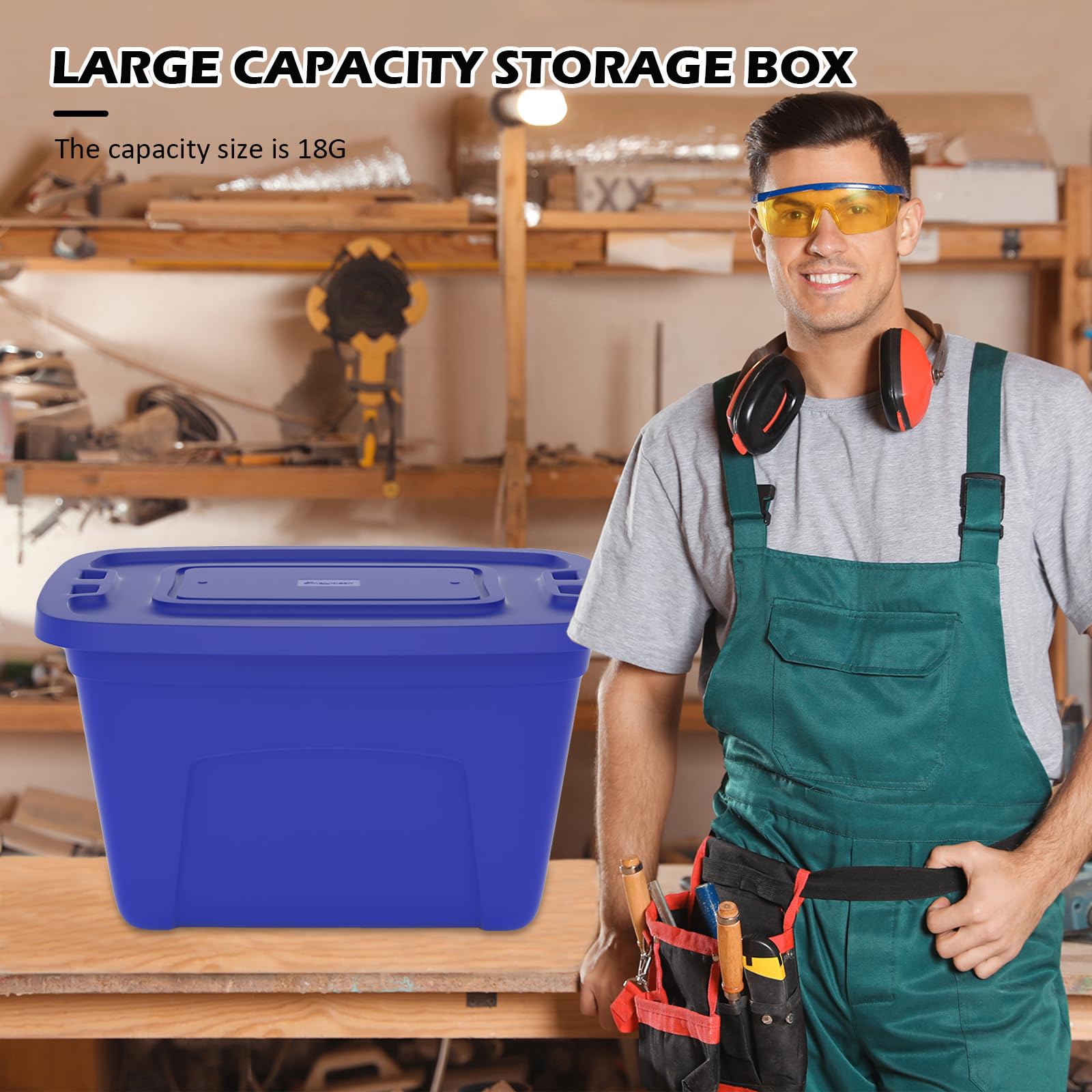 18 Gallon (72 Quart) Stackable Plastic Storage Bins with Lids - 4 Pack Blue Organizing Containers for Holiday Decorations, Home Organization & Garage Storage - Made in USA
