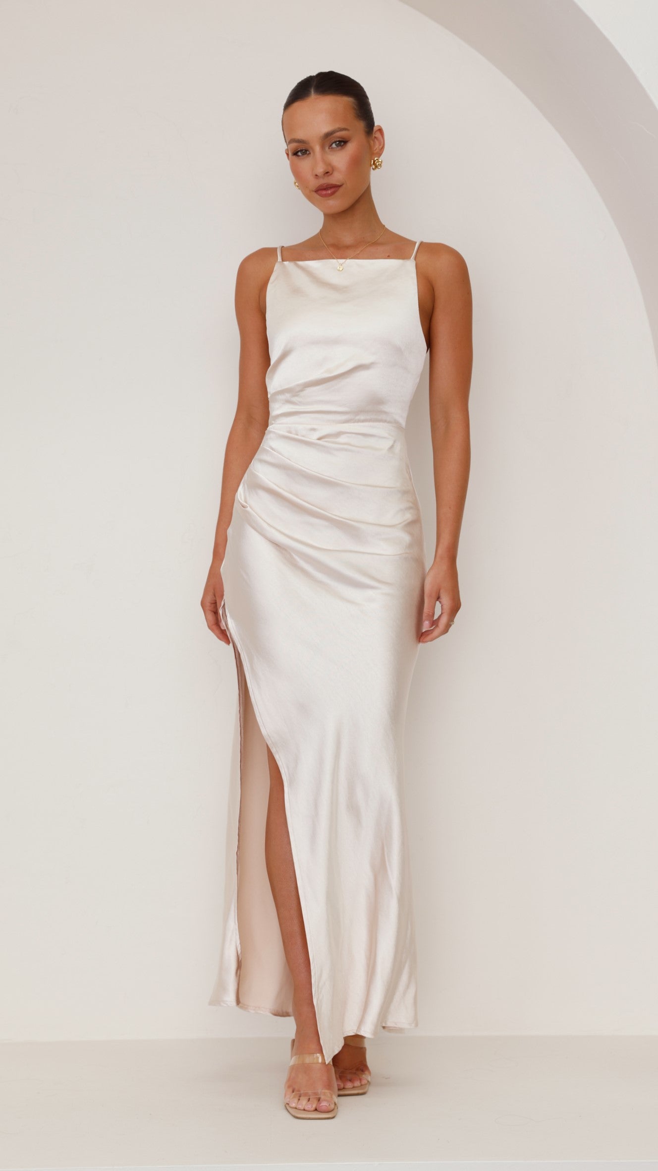 Ava Maxi Dress Elegant Champagne Color - Perfect for Weddings, Parties & Summer Outings