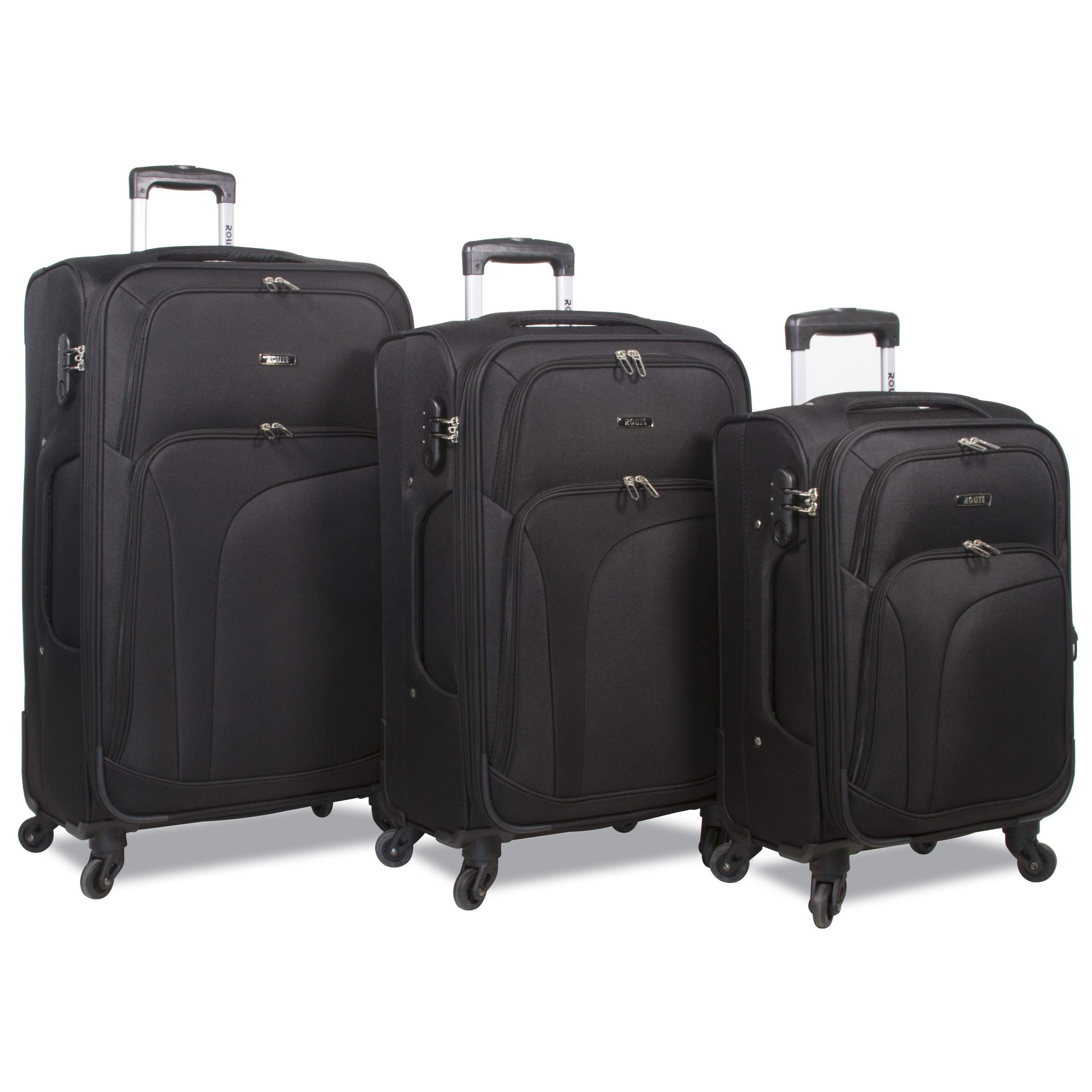 Rolite Rover 3-Piece Expandable Spinner Luggage Set - Lightweight Durable Suitcase with 360° Wheels for Travel, Business Trips & Vacations | Black
