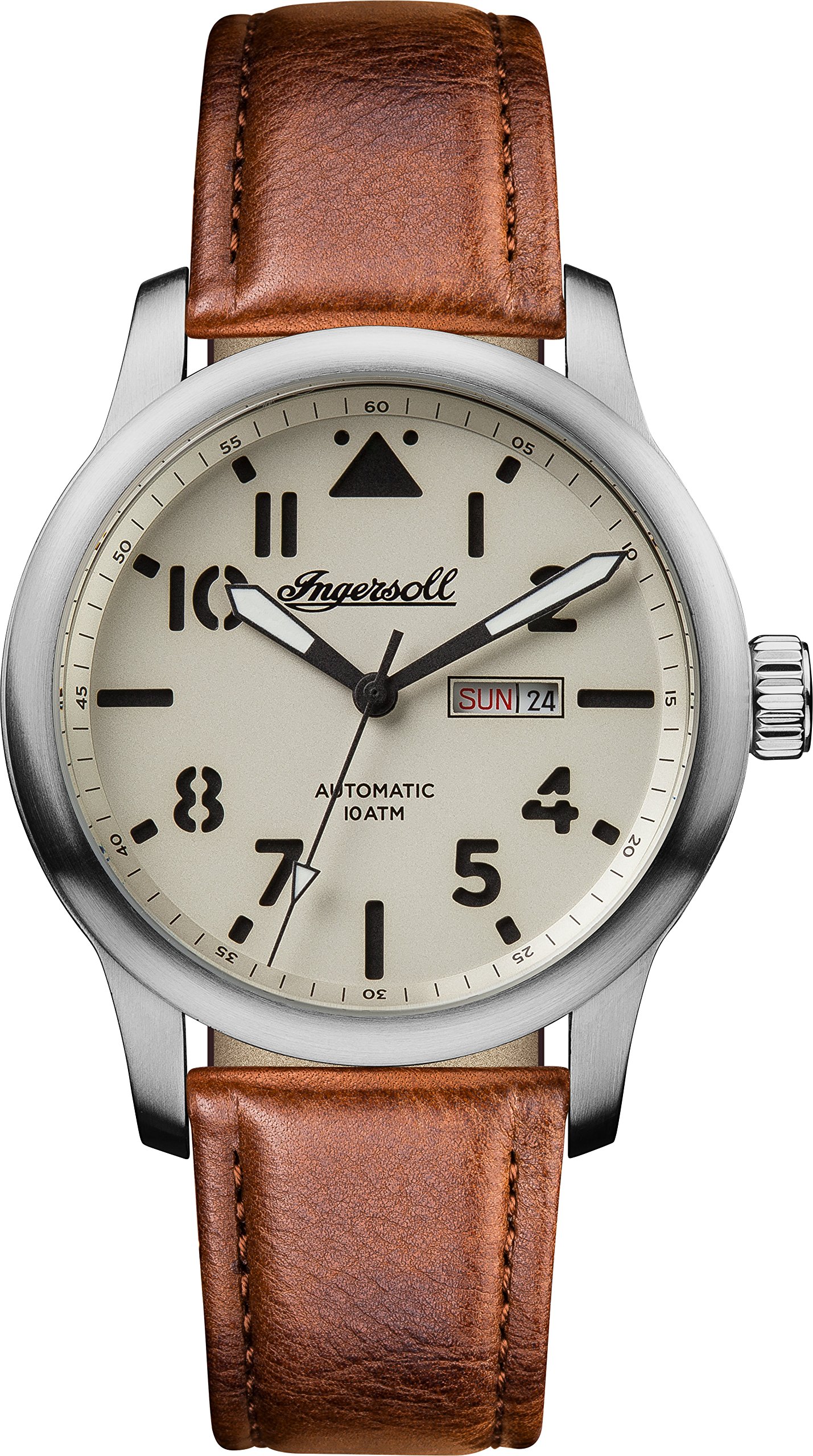 Ingersoll I01301 Men's Automatic Stainless Steel Watch with Genuine Leather Strap - Brown Dial for Business, Casual & Formal Occasions