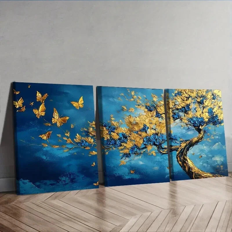 3-Piece Abstract Golden Leaf Tree Wall Art Set - Framed Canvas 50x70cm | High Quality Print | 100% Australian Made | Ready to Hang | Perfect for Living Room, Bedroom & Office Decor