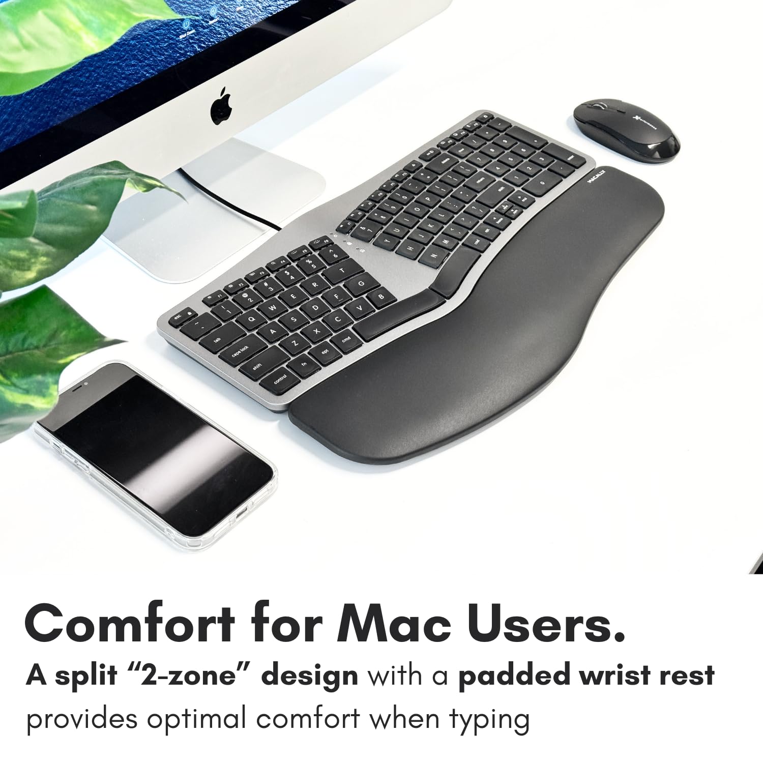 Macally Wired Ergonomic Keyboard for Mac - Backlit Apple Keyboard with Comfort Wrist Rest | Compatible with MacBook Pro/Air, iMac, Mac Mini | Perfect for Office Work, Gaming & Long Typing Sessions
