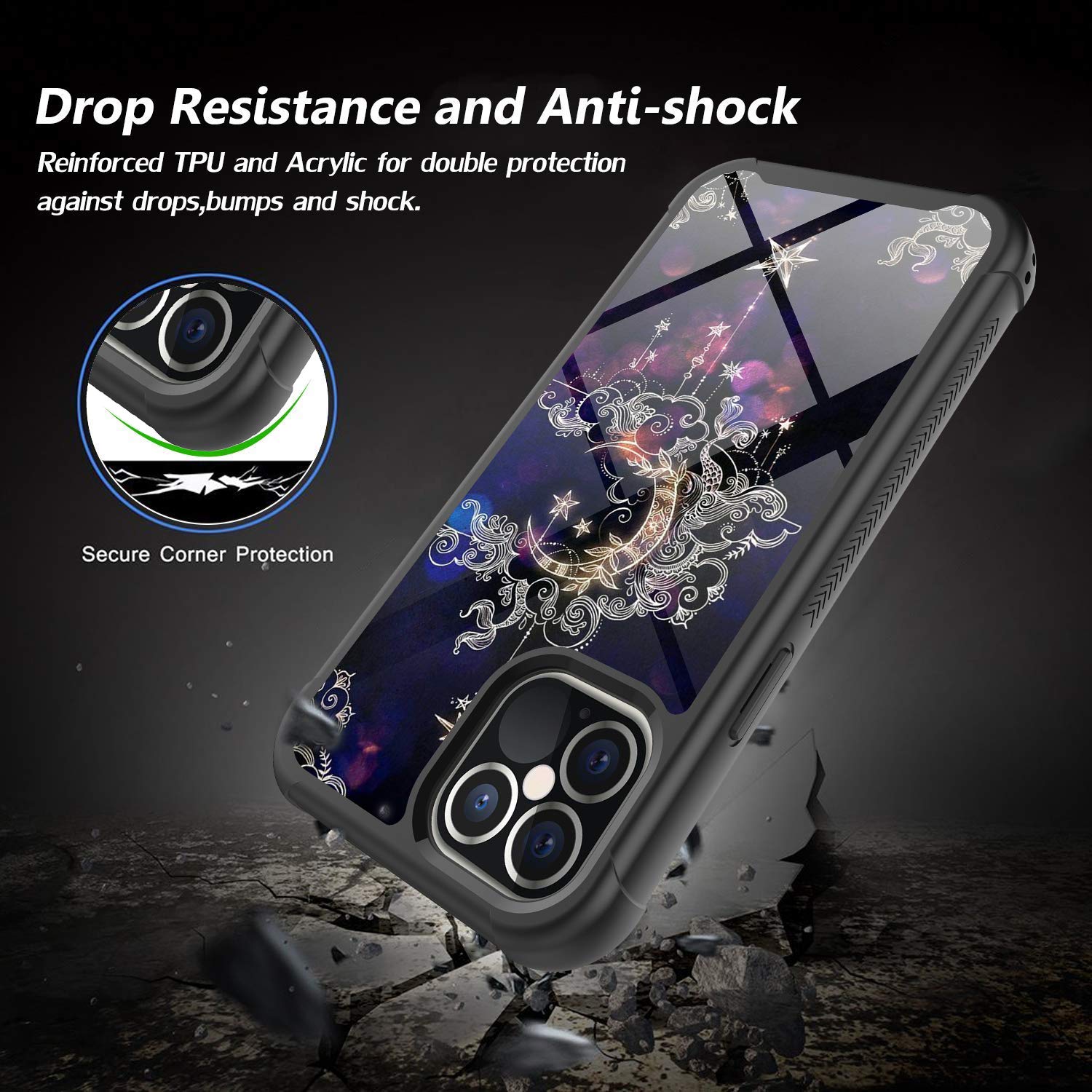 Premium iPhone 12 Pro Max Case [6.7-Inch] - Rosebono Hybrid IMD Design, Anti-Scratch Silicone Cover with Fashion Graphic (Wiccan Moon) | Cute & Colorful Protection for Everyday Use, Work & Travel