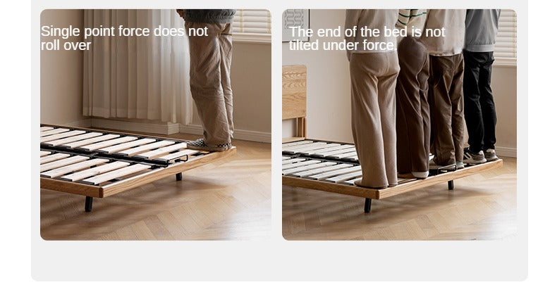 Oak Solid Wood Suspended Bed Frame - Queen Size Floating Platform Bed with Headboard - Modern Minimalist Bedroom Furniture for Loft, Apartment & Small Spaces