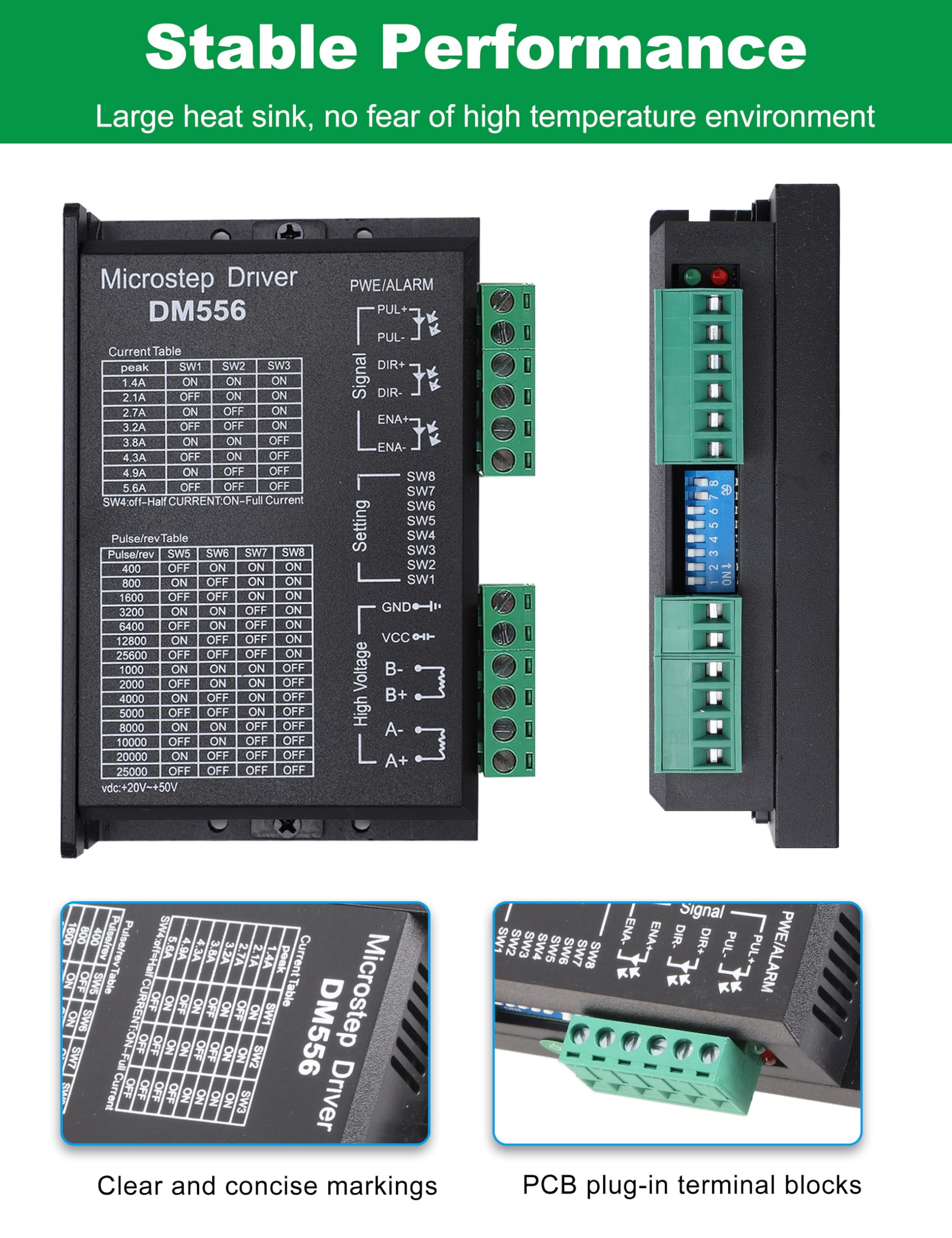 60V Stepper Motor Driver - 2 Phase Microstep Driver DM556 (24V-50V DC) for 42/57 Stepper Motors | CNC Machines, 3D Printers & Automation Equipment